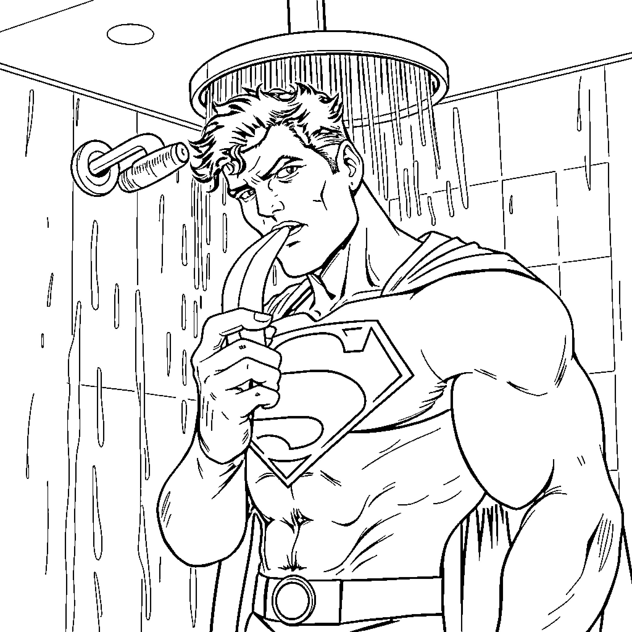 Superman battling in a rainstorm Coloring Page (free black-and-white line drawing printable PDF for all, from beginners to advanced learners, including children, teens, adults, and seniors)