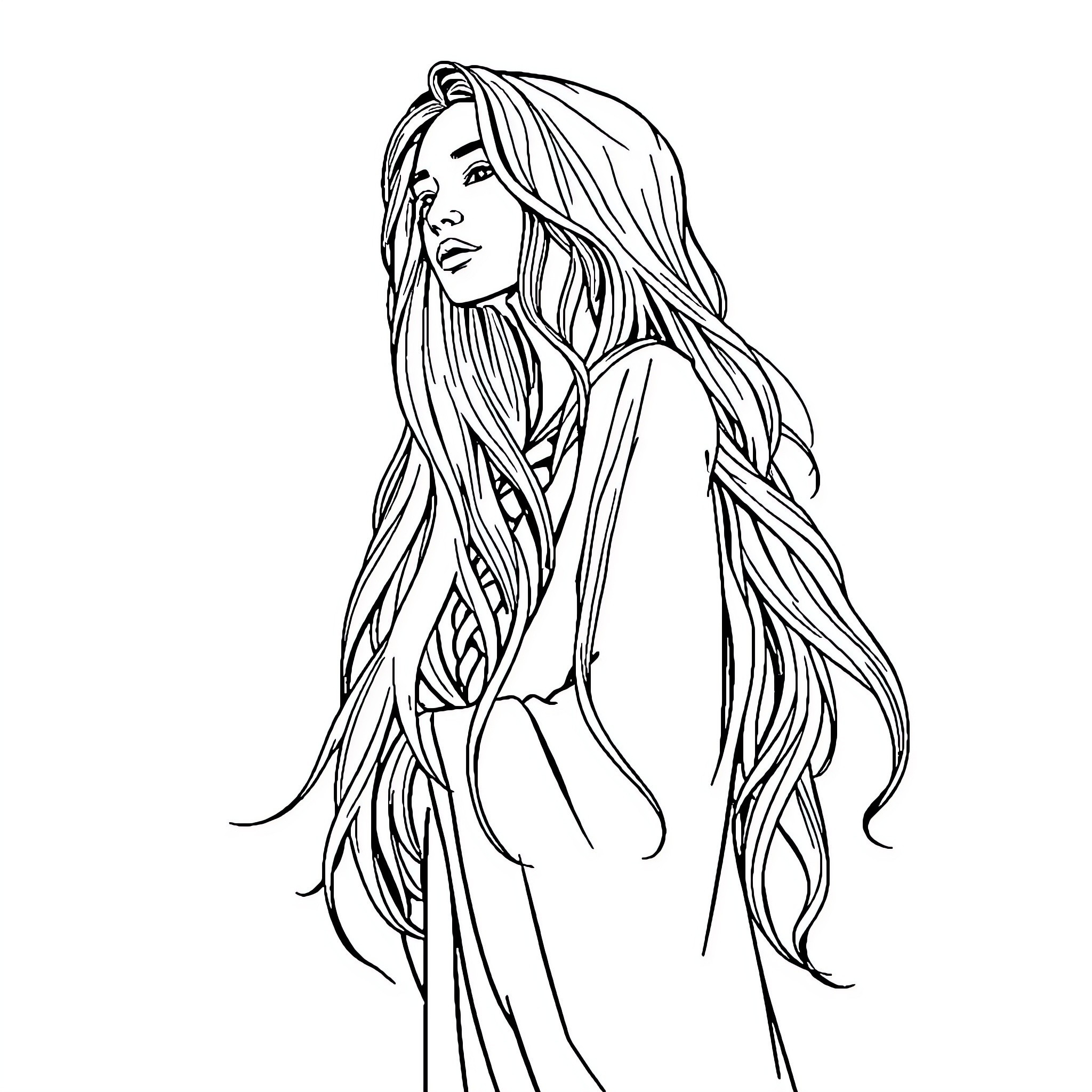 Rumi's Serene Elegance Coloring Page (free black-and-white line drawing printable PDF for all, from beginners to advanced learners, including children, teens, adults, and seniors)