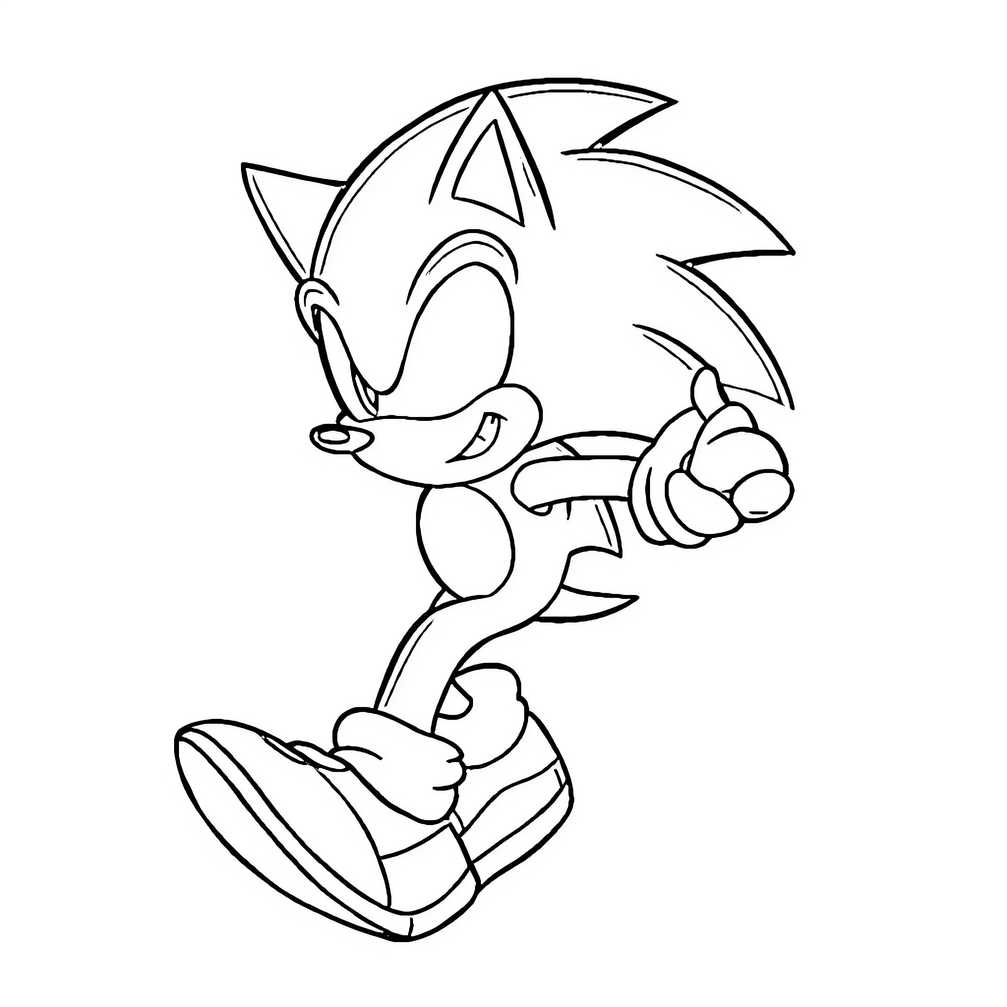 Sonic the Hedgehog Running in Action Coloring Page (free black-and-white line drawing printable PDF for all, from beginners to advanced learners, including children, teens, adults, and seniors)