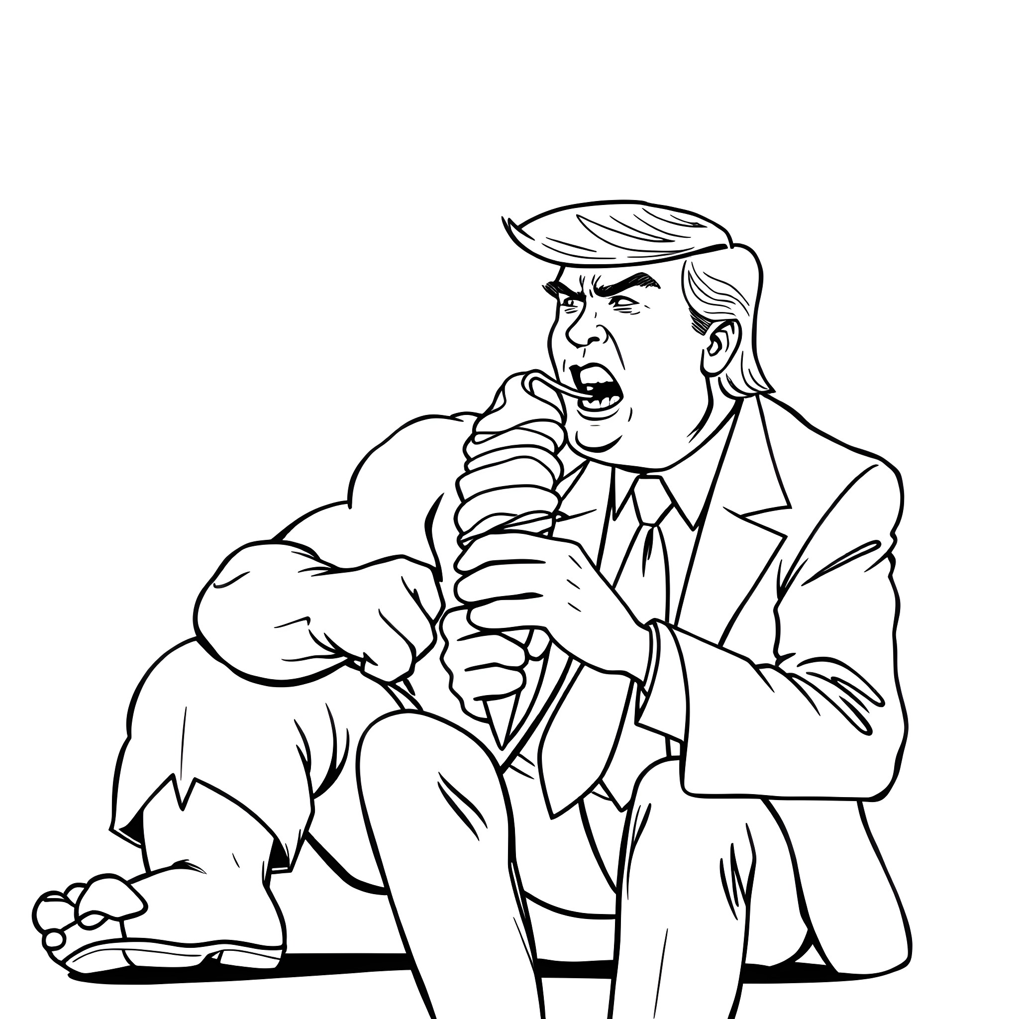 Hulk Businessman Expressing Anger and Frustration Coloring Page (free black-and-white line drawing printable PDF for all, from beginners to advanced learners, including children, teens, adults, and seniors)