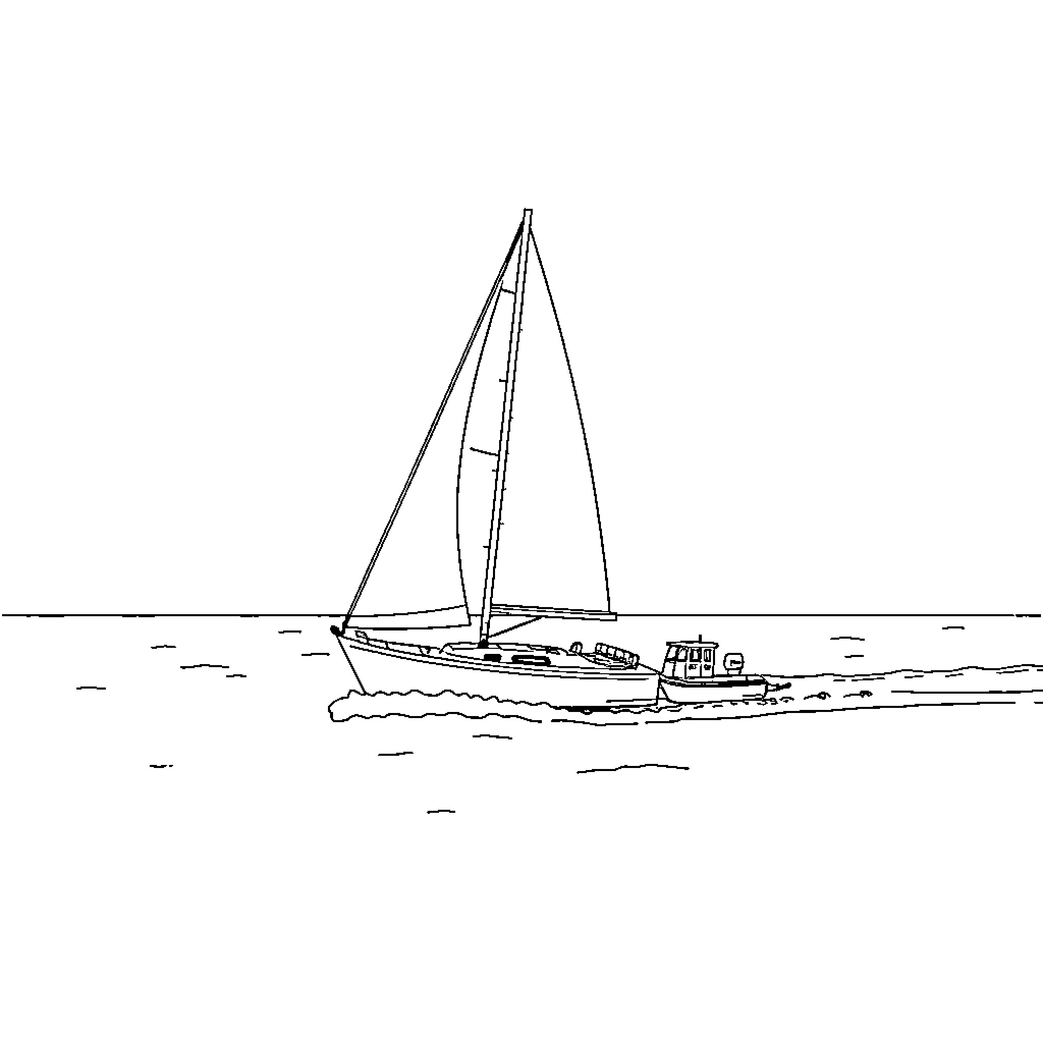 Boat sailing peacefully across the water Coloring Page (free black-and-white line drawing printable PDF for all, from beginners to advanced learners, including children, teens, adults, and seniors)