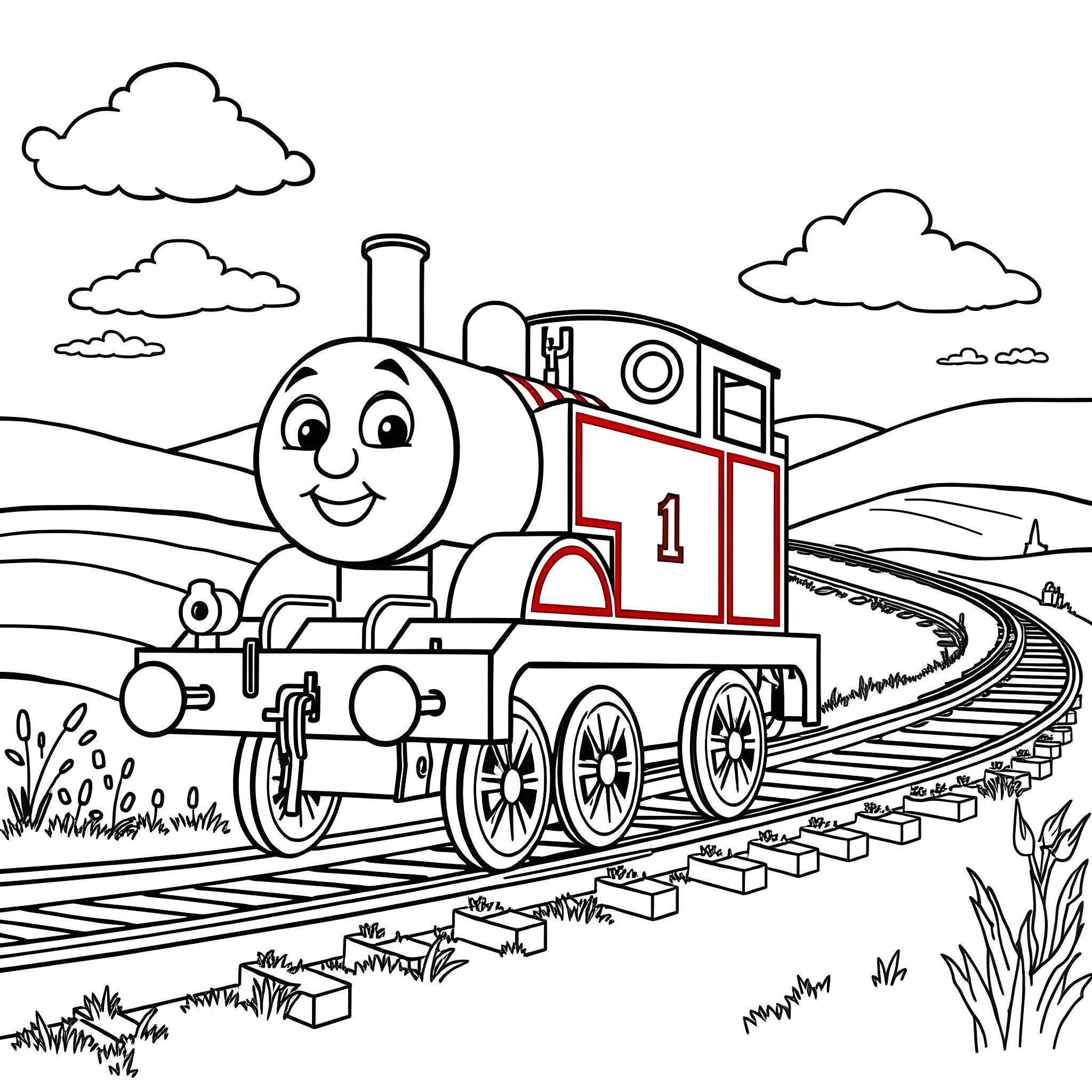 Bluey's Train Adventure Coloring Page (free black-and-white line drawing printable PDF for all, from beginners to advanced learners, including children, teens, adults, and seniors)
