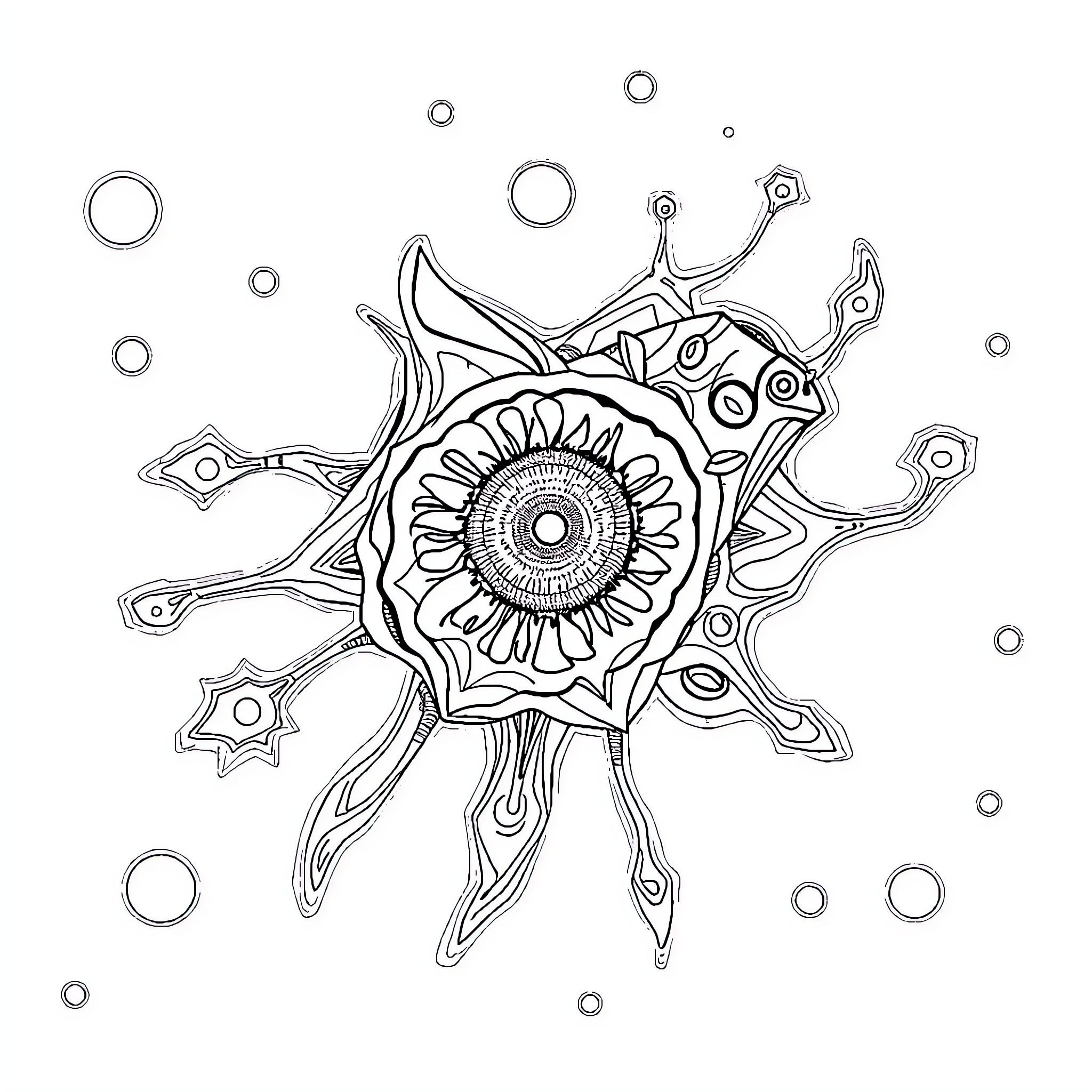 Animal Cell Abstract Illustration Coloring Page (free black-and-white line drawing printable PDF for all, from beginners to advanced learners, including children, teens, adults, and seniors)