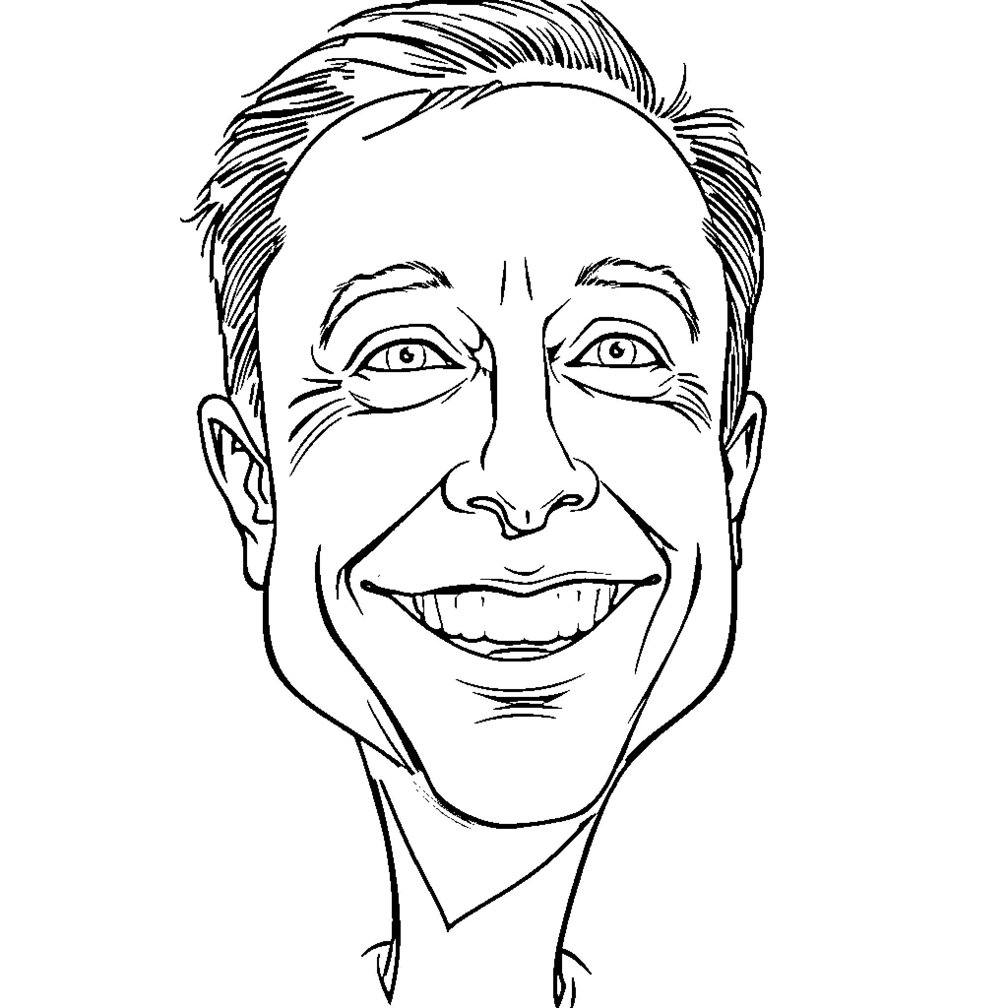 Elon Musk's Cheerful Expression Coloring Page (free black-and-white line drawing printable PDF for all, from beginners to advanced learners, including children, teens, adults, and seniors)