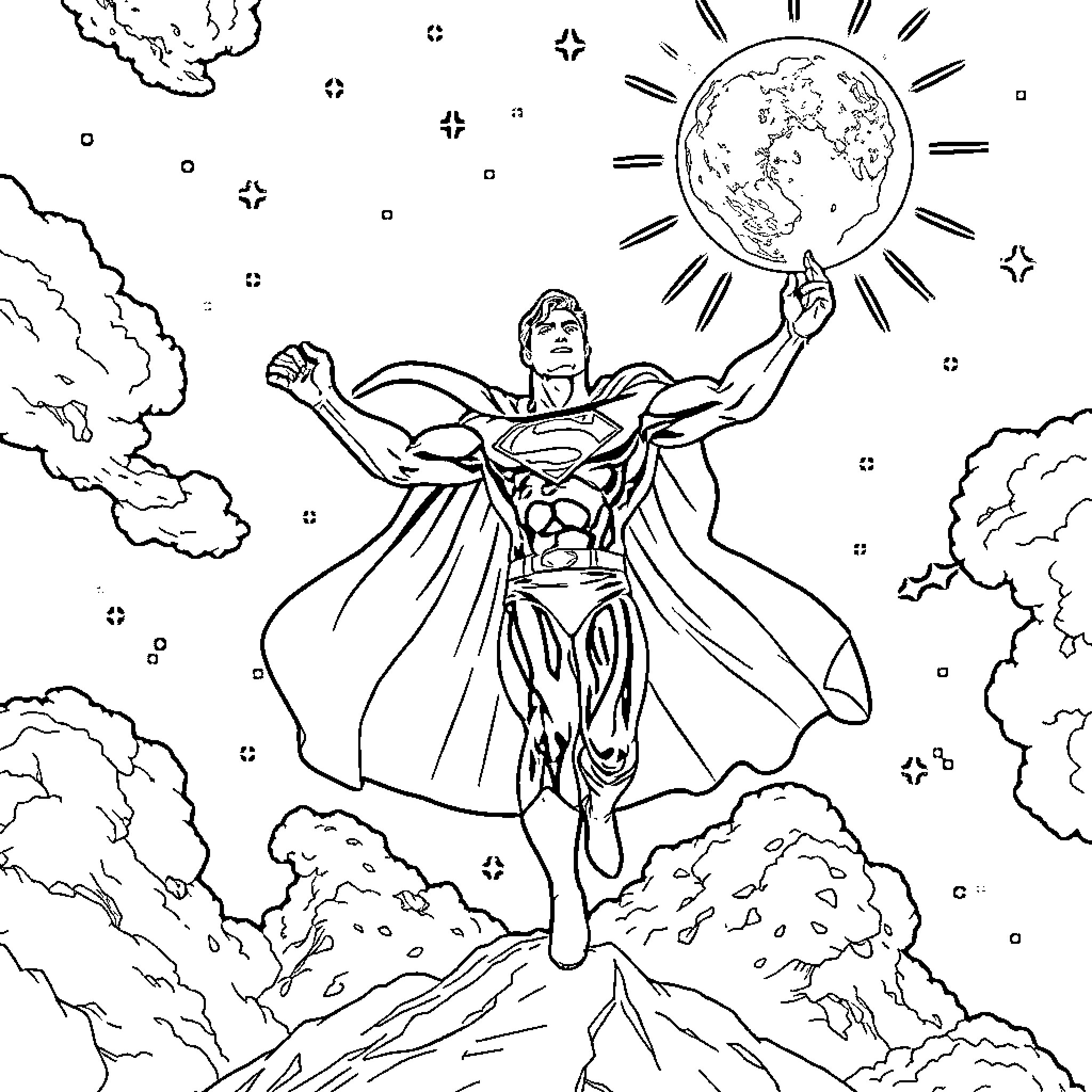 Capybara rescues the world from above Coloring Page (free black-and-white line drawing printable PDF for all, from beginners to advanced learners, including children, teens, adults, and seniors)