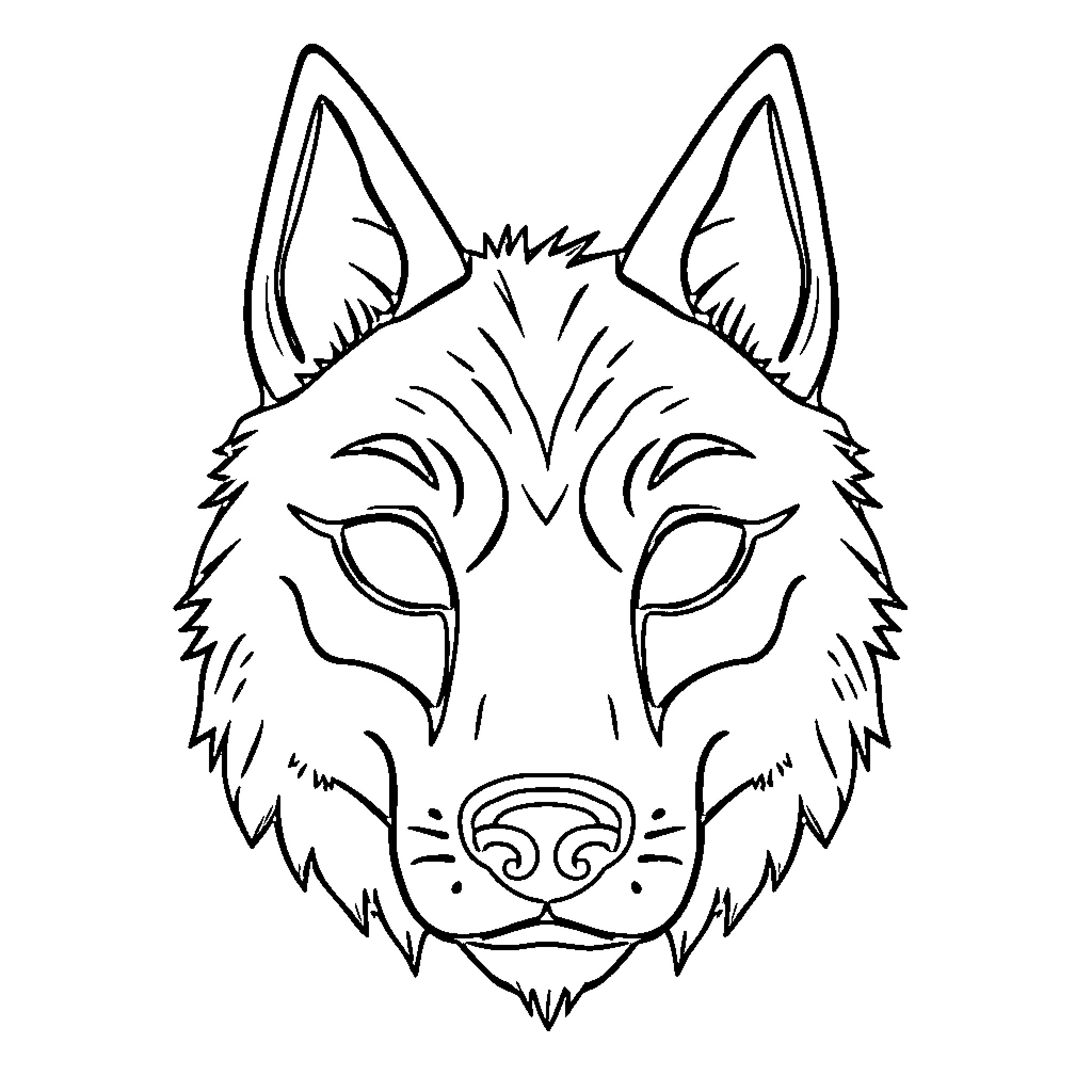 Wolf with Intense Gaze Coloring Page (free black-and-white line drawing printable PDF for all, from beginners to advanced learners, including children, teens, adults, and seniors)