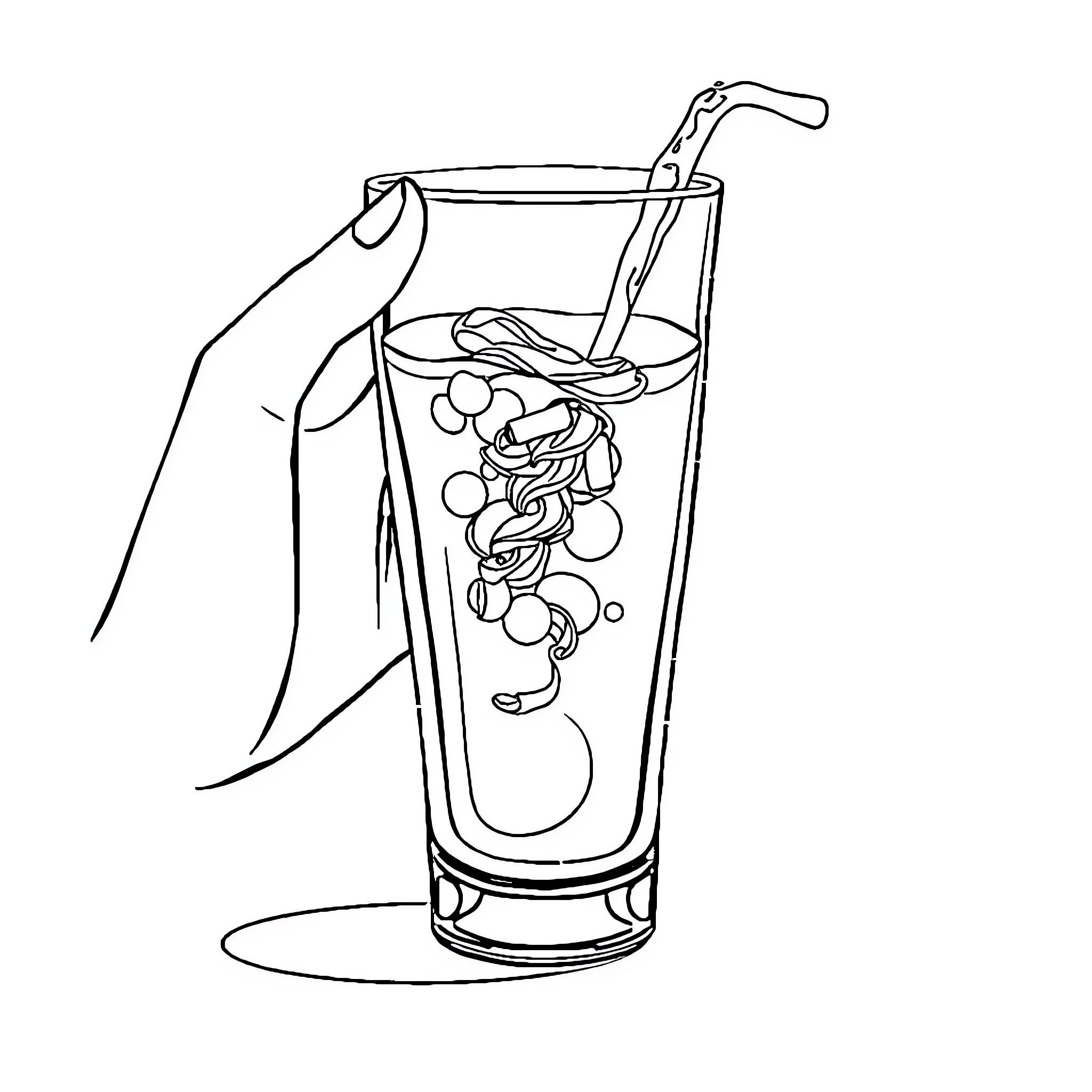 Water Refreshing Beverage in Glass Coloring Page (free black-and-white line drawing printable PDF for all, from beginners to advanced learners, including children, teens, adults, and seniors)