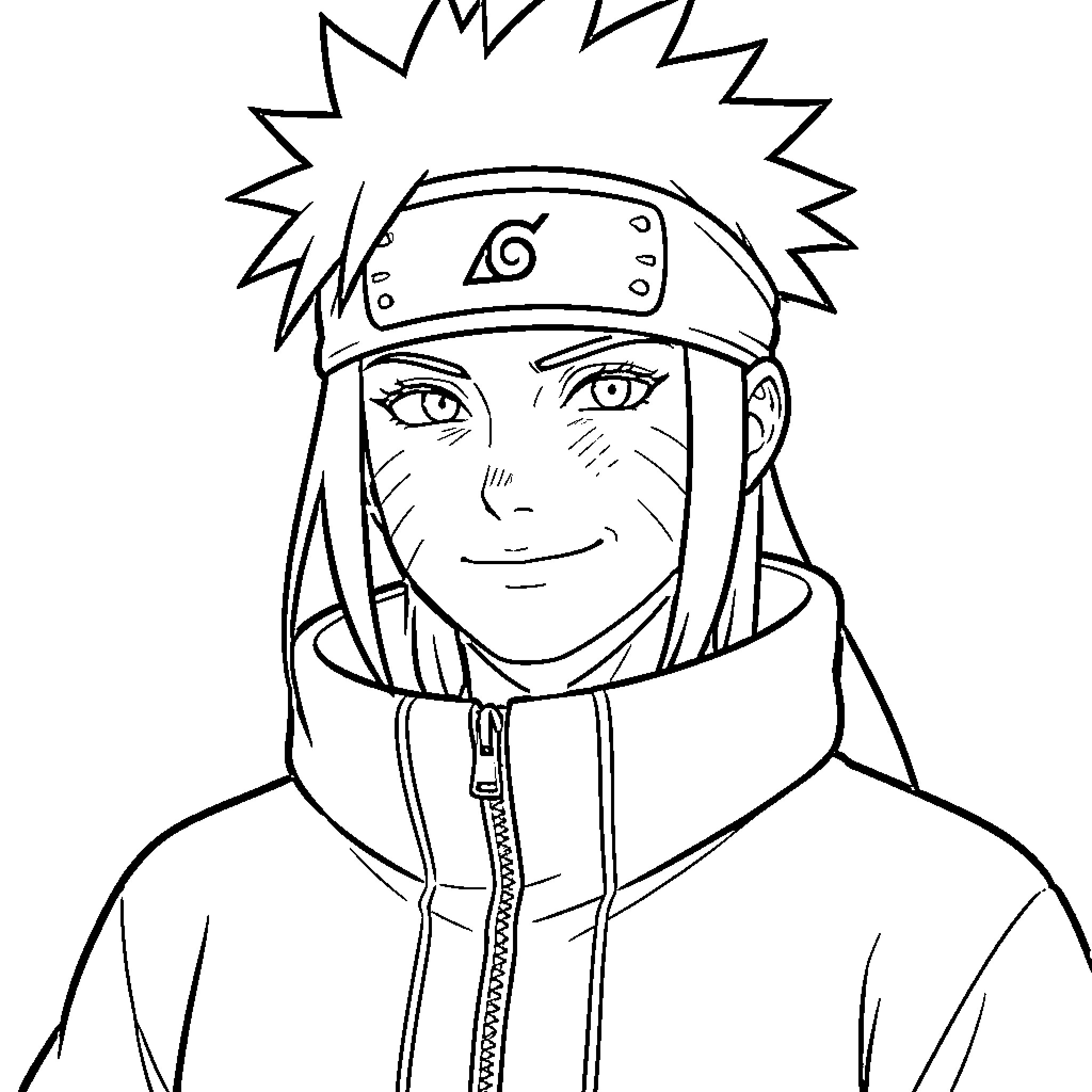 Kirua: Ninja Protagonist with Determined Expression Coloring Page (free black-and-white line drawing printable PDF for all, from beginners to advanced learners, including children, teens, adults, and seniors)