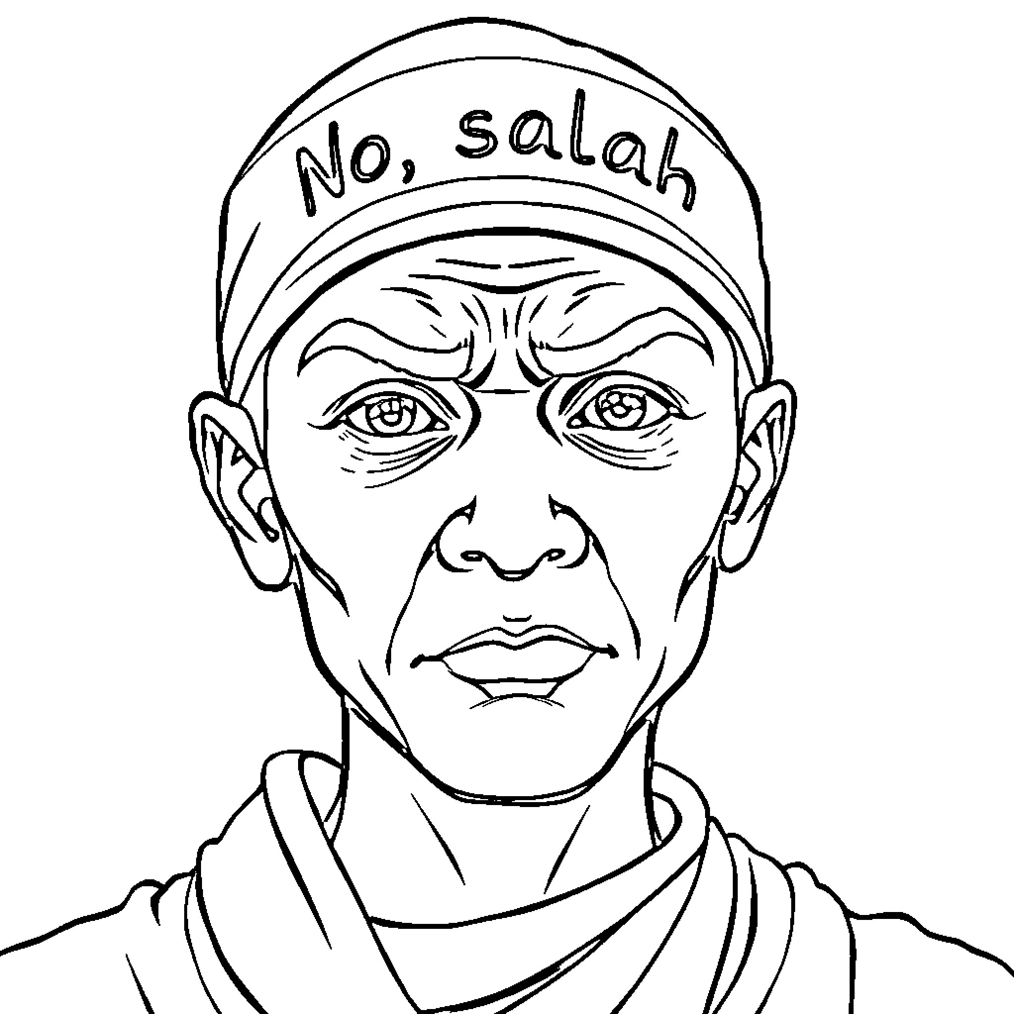 Salah's Expressive Reaction Coloring Page (free black-and-white line drawing printable PDF for all, from beginners to advanced learners, including children, teens, adults, and seniors)
