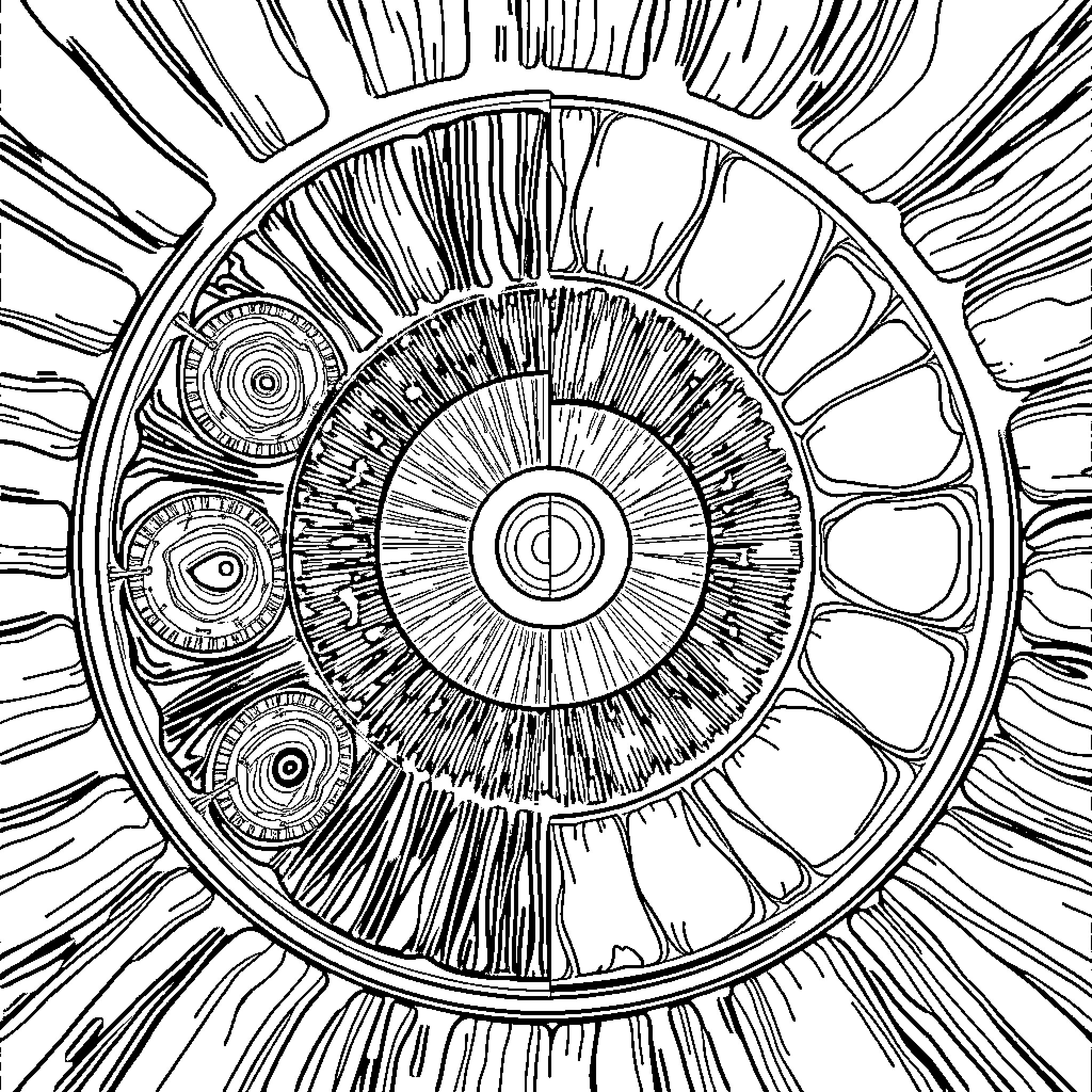 OCT Intricate Monochrome Circular Pattern Coloring Page (free black-and-white line drawing printable PDF for all, from beginners to advanced learners, including children, teens, adults, and seniors)