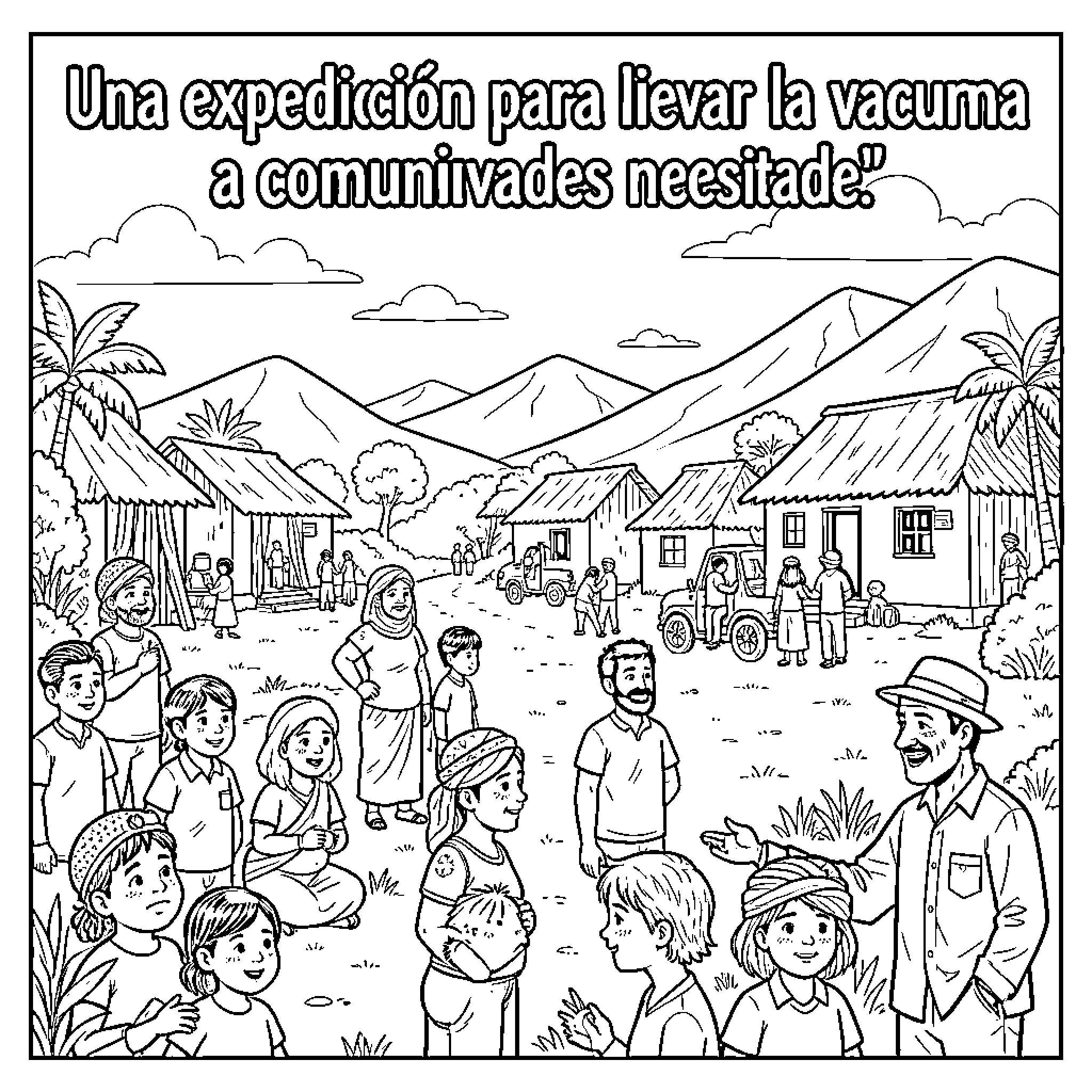 Vaccine distribution to remote communities Coloring Page (free black-and-white line drawing printable PDF for all, from beginners to advanced learners, including children, teens, adults, and seniors)