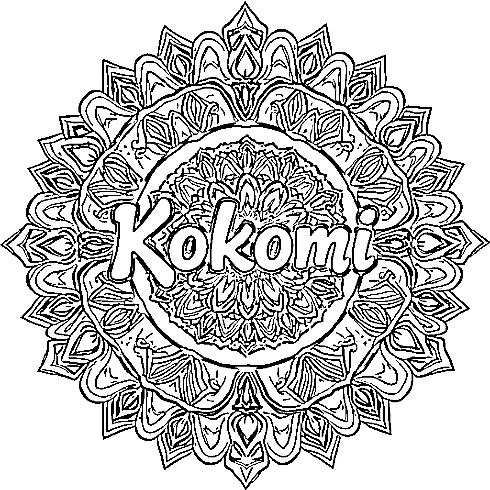 Kokomi's Intricate Mandala Design Coloring Page (free black-and-white line drawing printable PDF for all, from beginners to advanced learners, including children, teens, adults, and seniors)