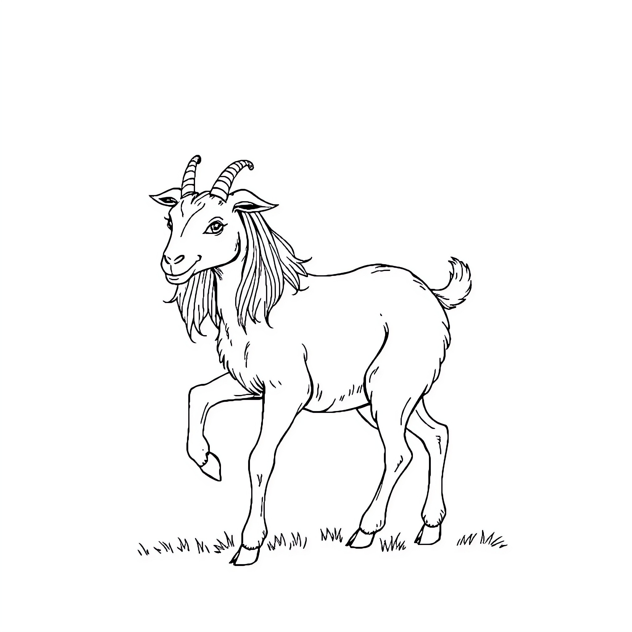 Kid drawing a playful goat in nature Coloring Page (free black-and-white line drawing printable PDF for all, from beginners to advanced learners, including children, teens, adults, and seniors)