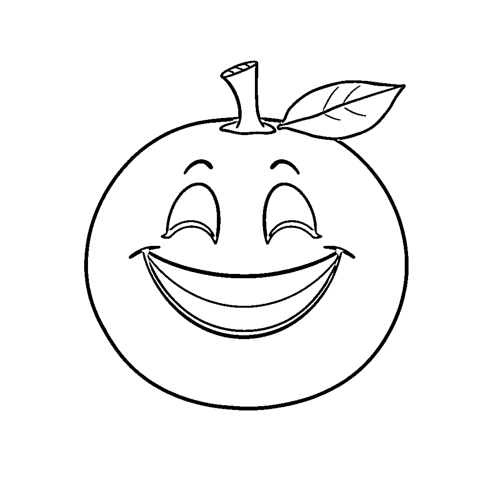 Orange Fruit with Joyful Expression Coloring Page (free black-and-white line drawing printable PDF for all, from beginners to advanced learners, including children, teens, adults, and seniors)