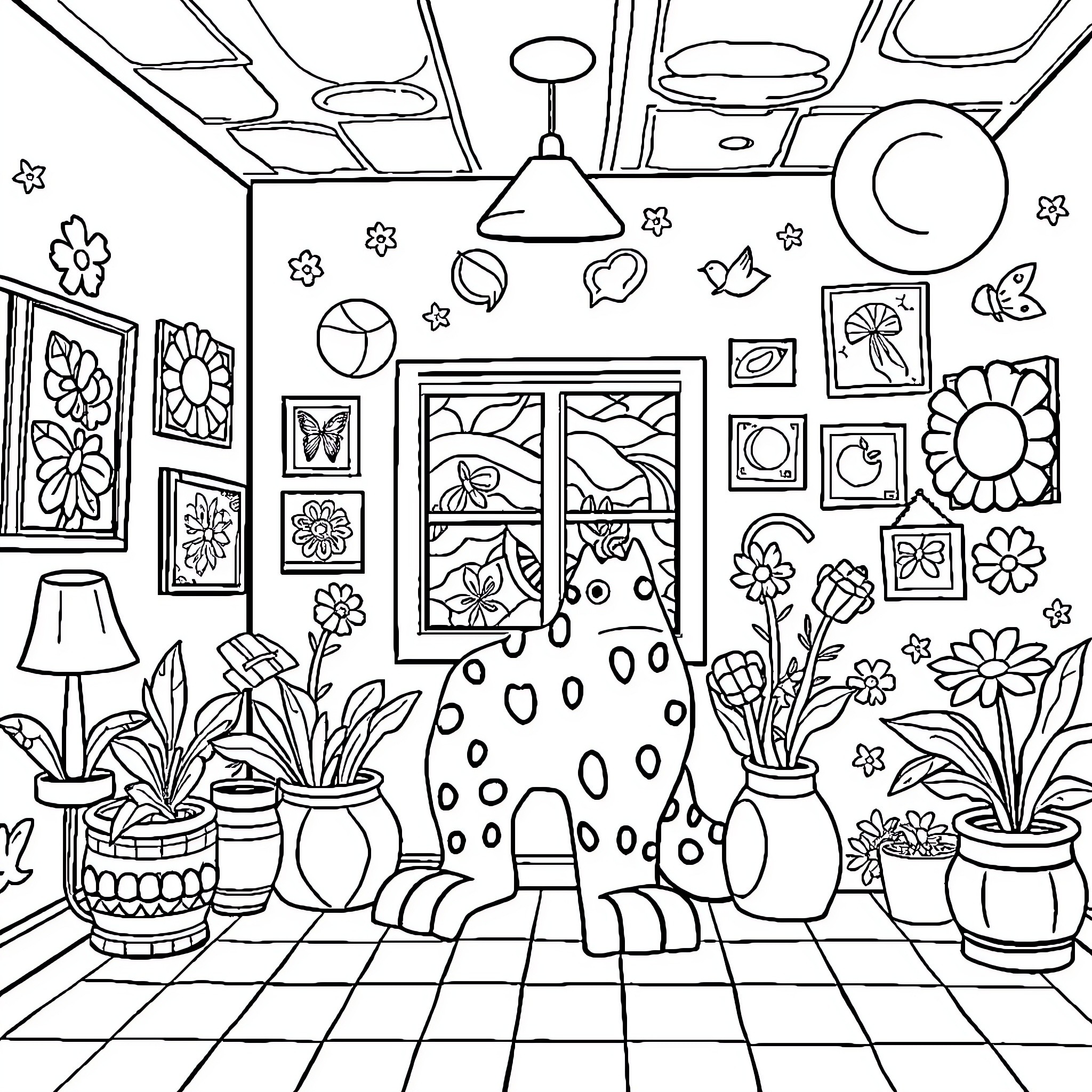KLUBBEN Colorful Floral Decor and Accents Coloring Page (free black-and-white line drawing printable PDF for all, from beginners to advanced learners, including children, teens, adults, and seniors)