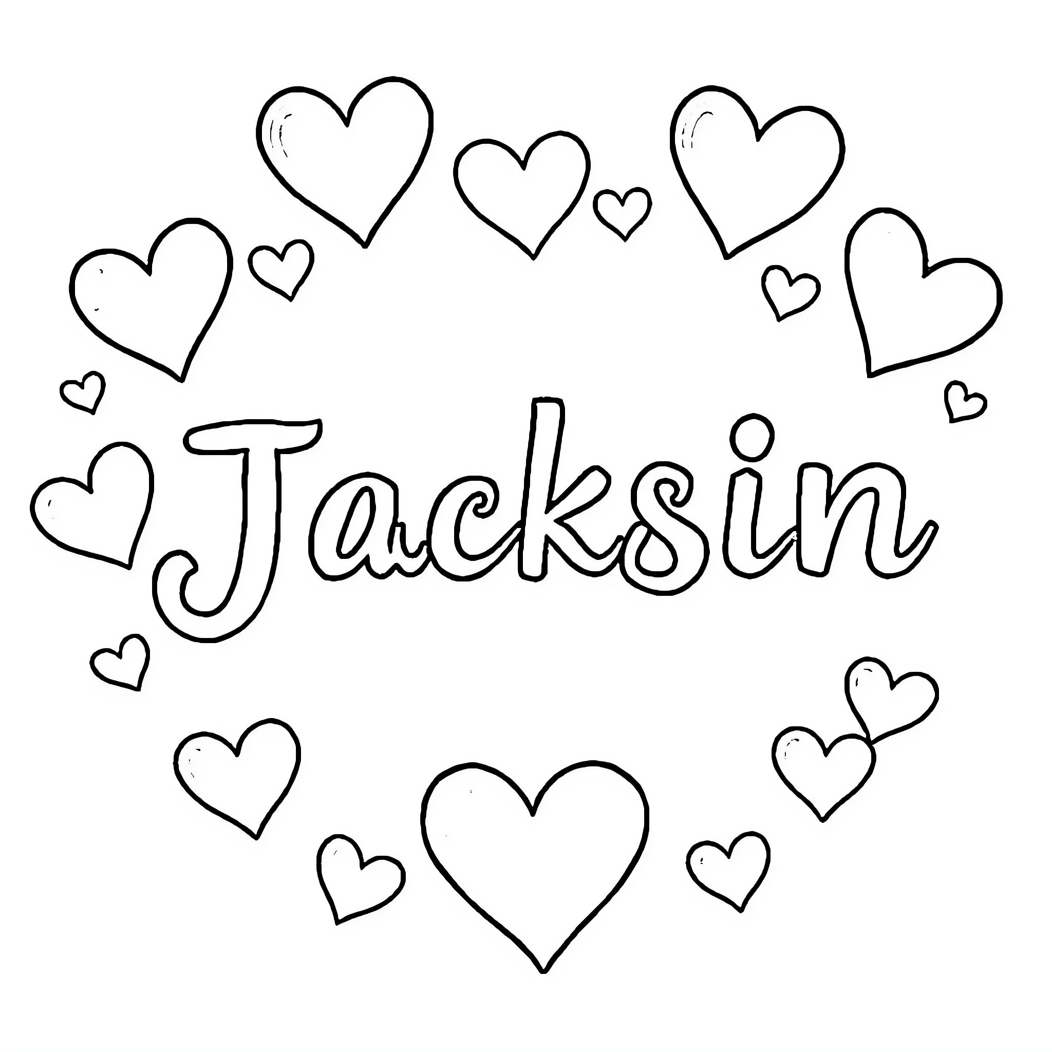 Heart-filled Name Design with Playful Hearts Coloring Page (free black-and-white line drawing printable PDF for all, from beginners to advanced learners, including children, teens, adults, and seniors)