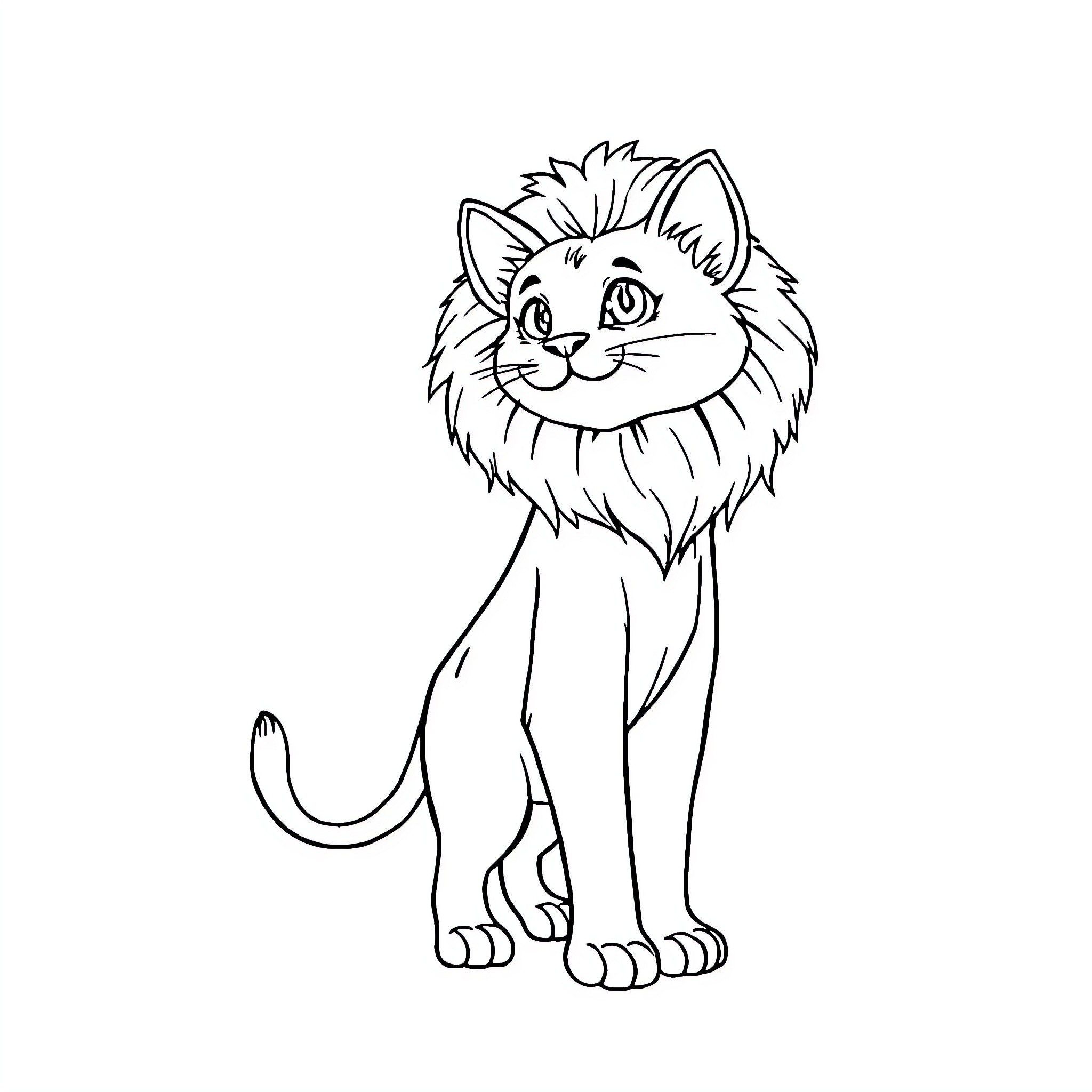 Cat with a happy expression Coloring Page (free black-and-white line drawing printable PDF for all, from beginners to advanced learners, including children, teens, adults, and seniors)