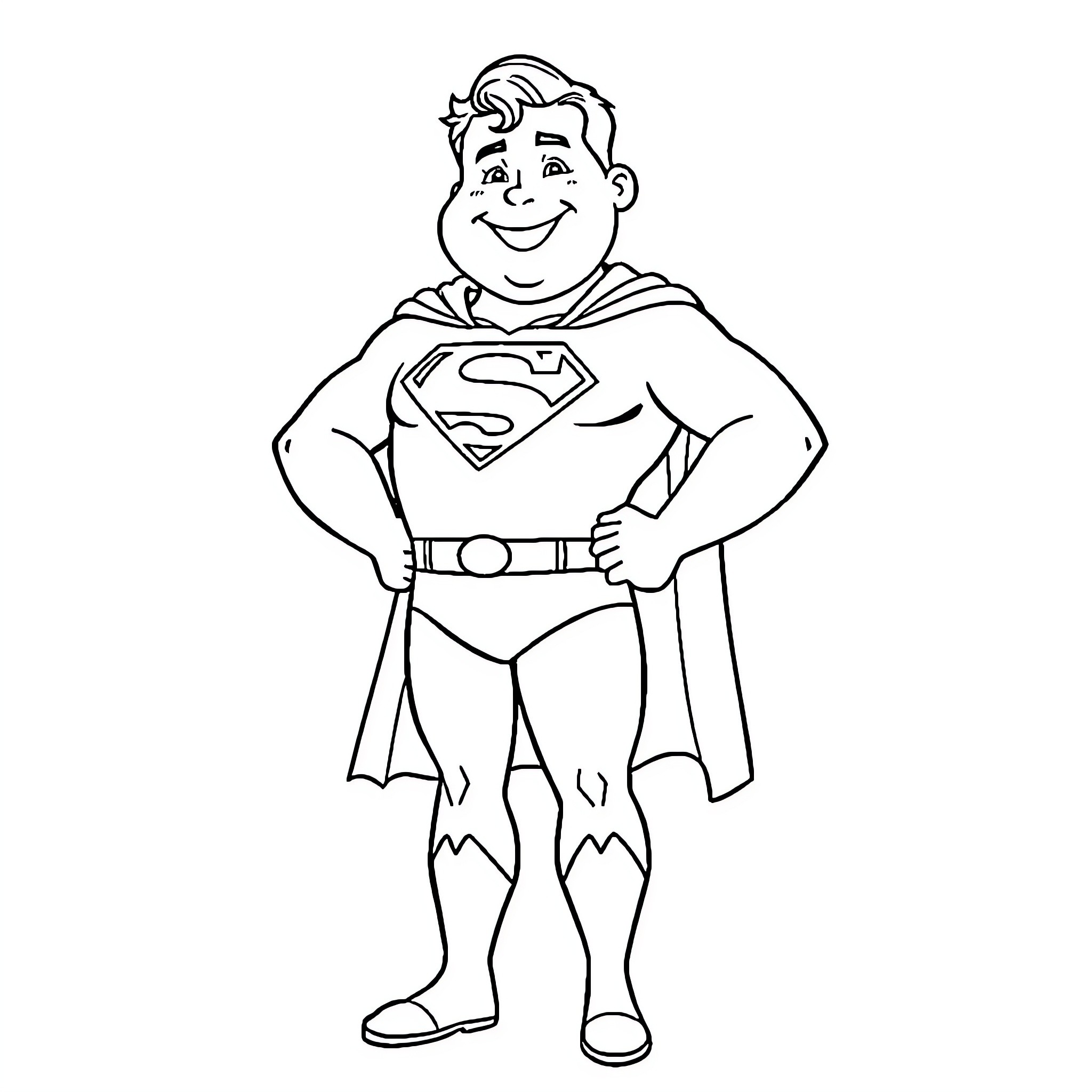 Superman in a heroic pose Coloring Page (free black-and-white line drawing printable PDF for all, from beginners to advanced learners, including children, teens, adults, and seniors)