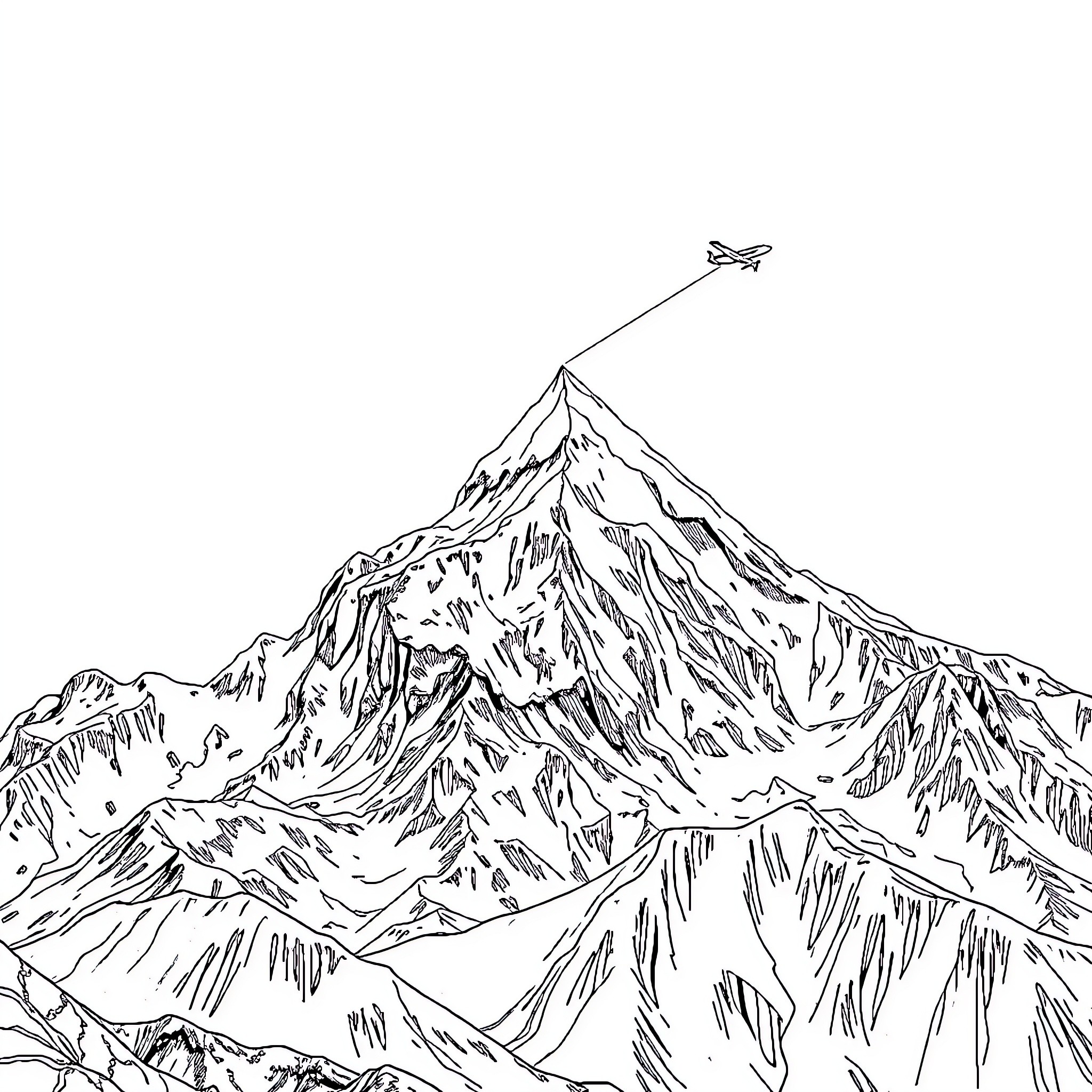 Gypaete Soaring Over Majestic Mountain Peaks Coloring Page (free black-and-white line drawing printable PDF for all, from beginners to advanced learners, including children, teens, adults, and seniors)