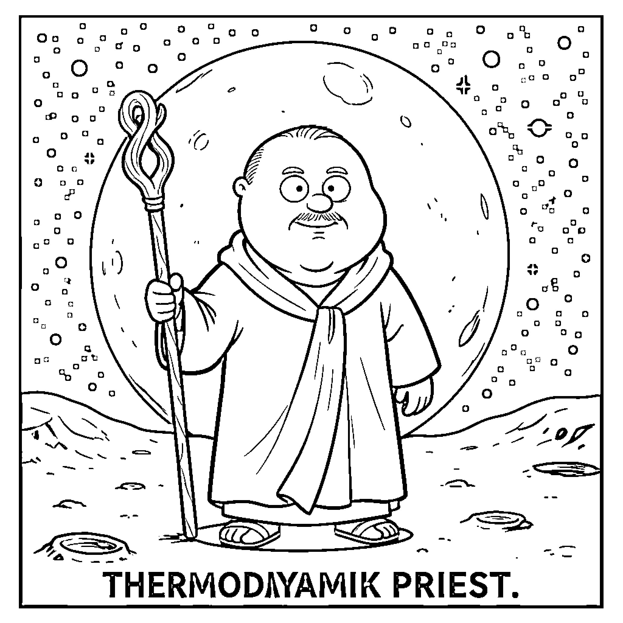 Eric Cartman as a Thermodiyamik Priest Coloring Page (free black-and-white line drawing printable PDF for all, from beginners to advanced learners, including children, teens, adults, and seniors)