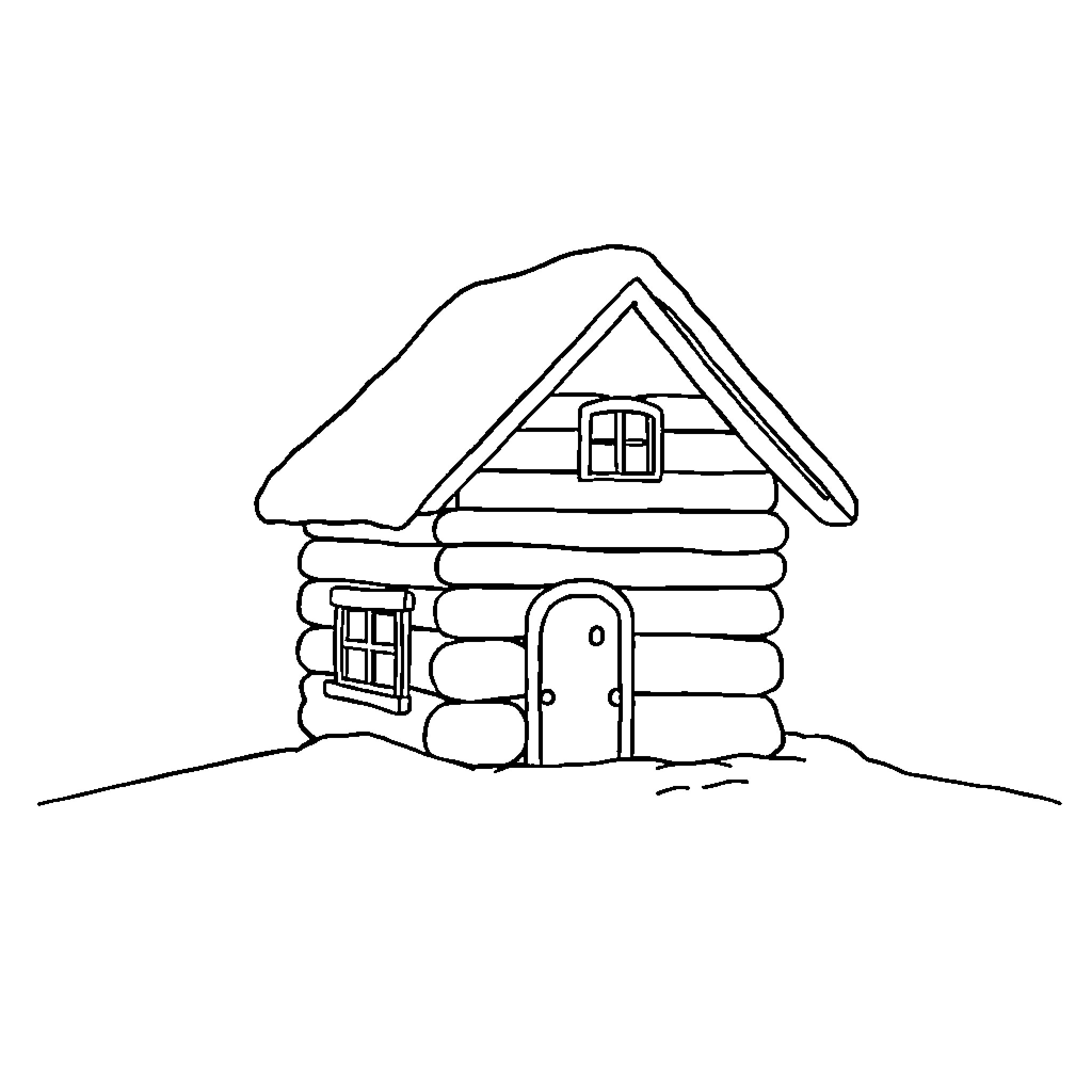 House with thatched roof and log construction Coloring Page (free black-and-white line drawing printable PDF for all, from beginners to advanced learners, including children, teens, adults, and seniors)