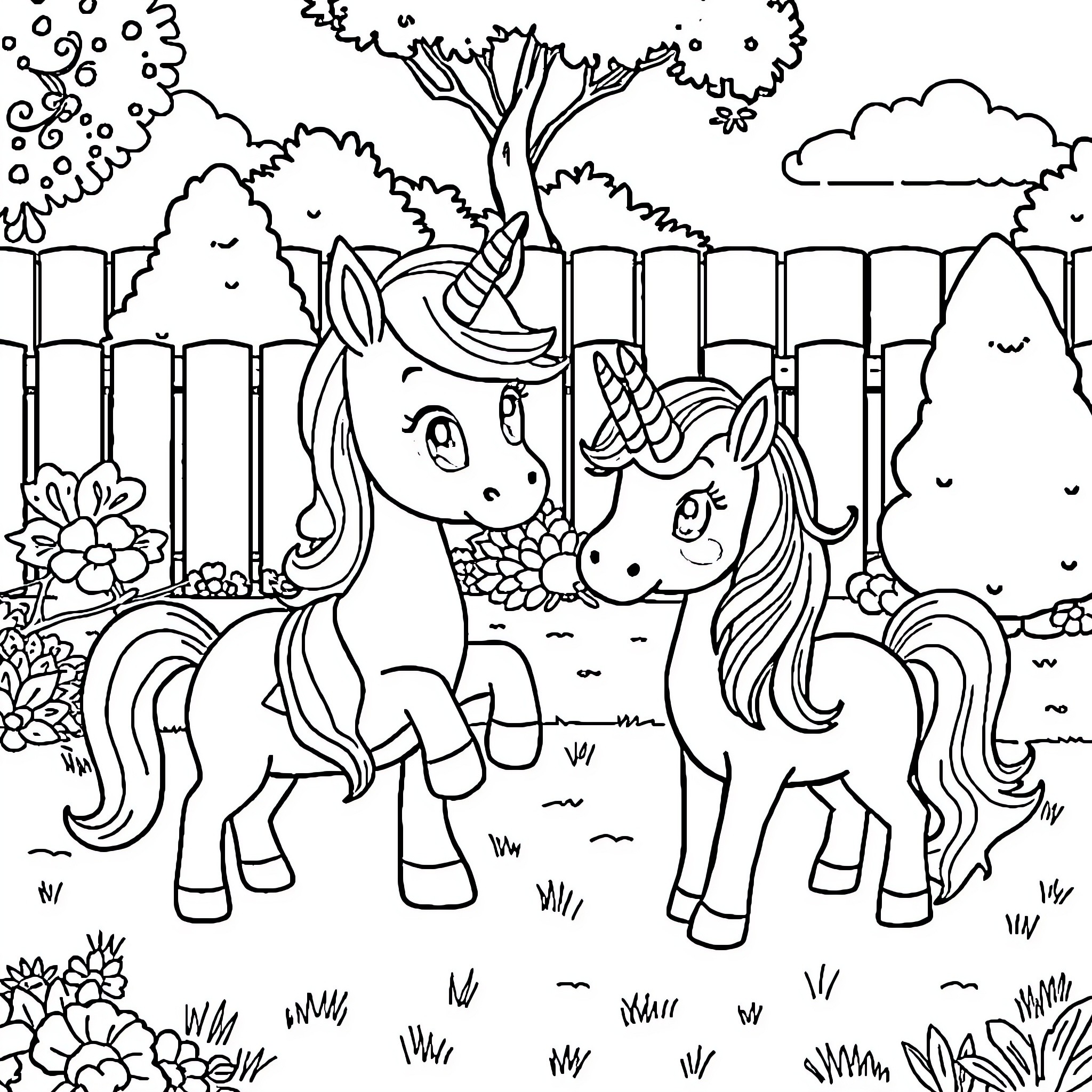 Bluey's Enchanted Unicorn Adventure Coloring Page (free black-and-white line drawing printable PDF for all, from beginners to advanced learners, including children, teens, adults, and seniors)