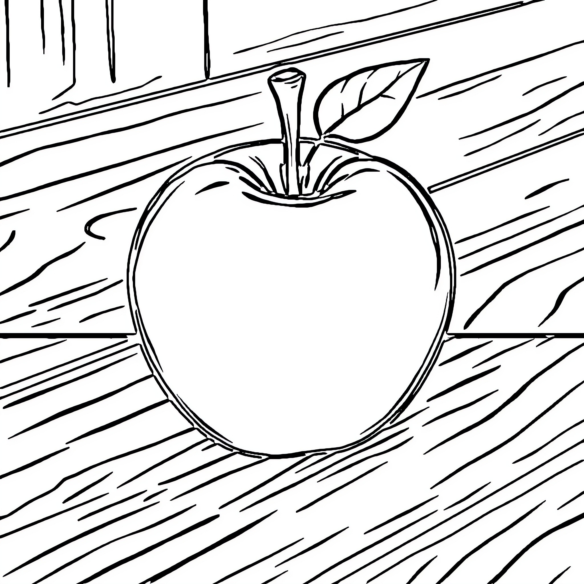 Apple depicted in a stylized illustration Coloring Page (free black-and-white line drawing printable PDF for all, from beginners to advanced learners, including children, teens, adults, and seniors)
