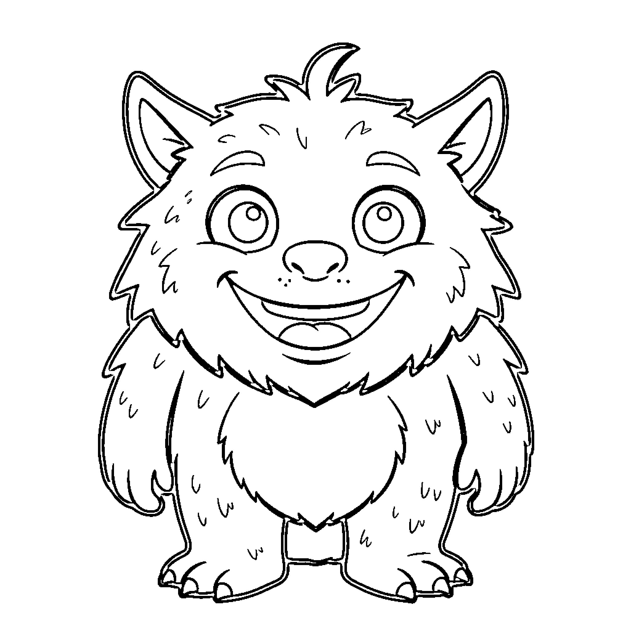 Monster standing with a big happy smile Coloring Page (free black-and-white line drawing printable PDF for all, from beginners to advanced learners, including children, teens, adults, and seniors)