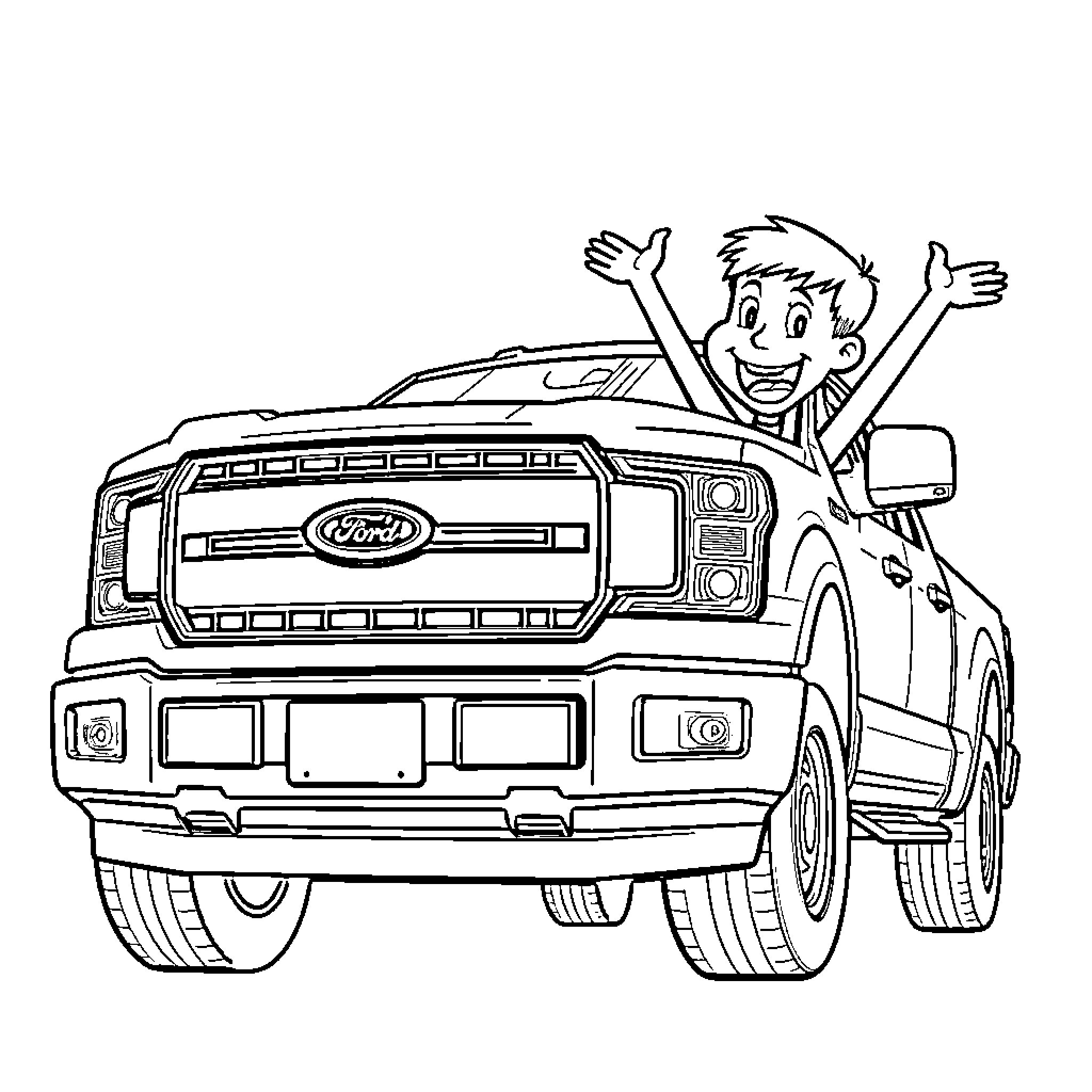 Sales Person Enjoying Ride in Pickup Truck Coloring Page (free black-and-white line drawing printable PDF for all, from beginners to advanced learners, including children, teens, adults, and seniors)