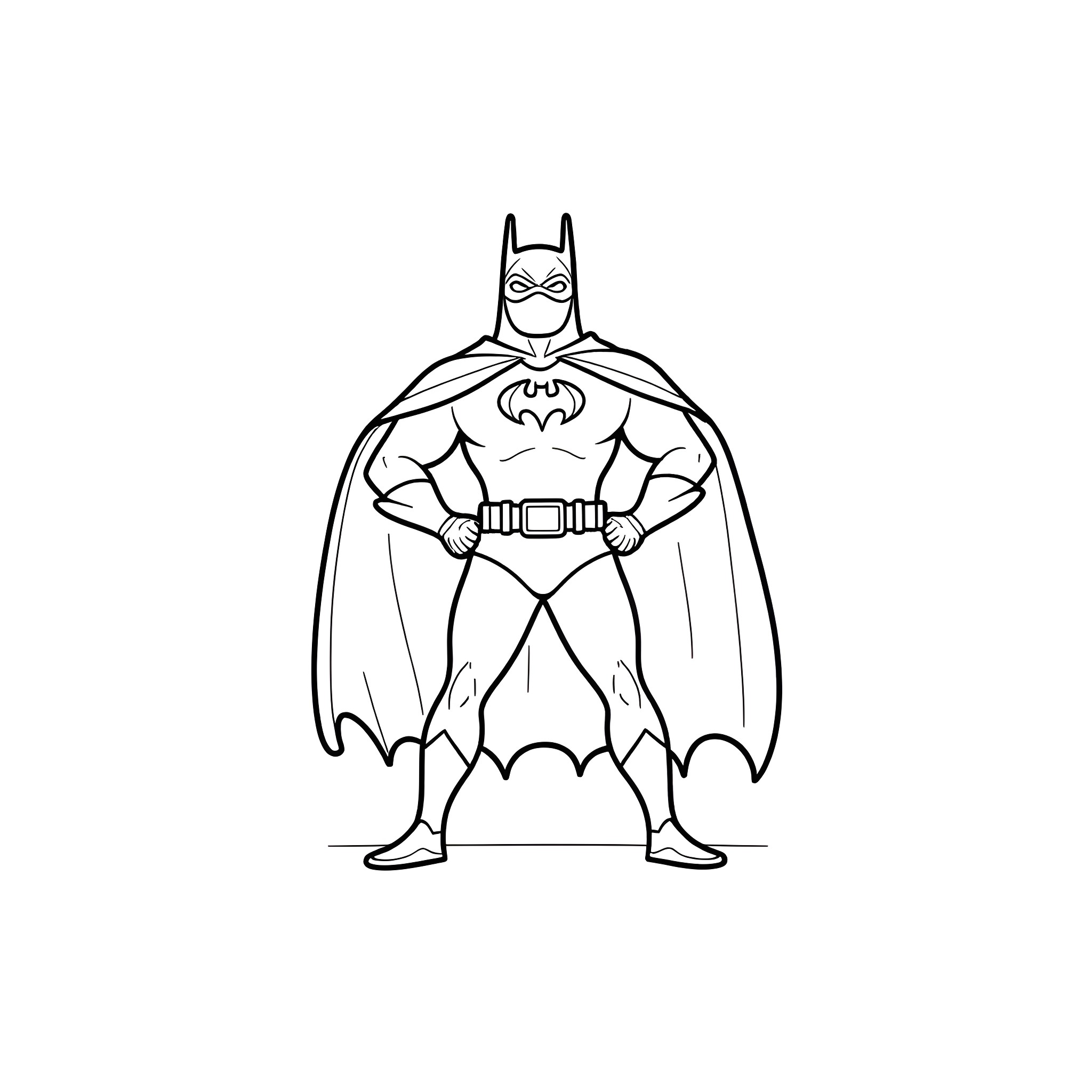 Kirby as the Batman superhero Coloring Page (free black-and-white line drawing printable PDF for all, from beginners to advanced learners, including children, teens, adults, and seniors)