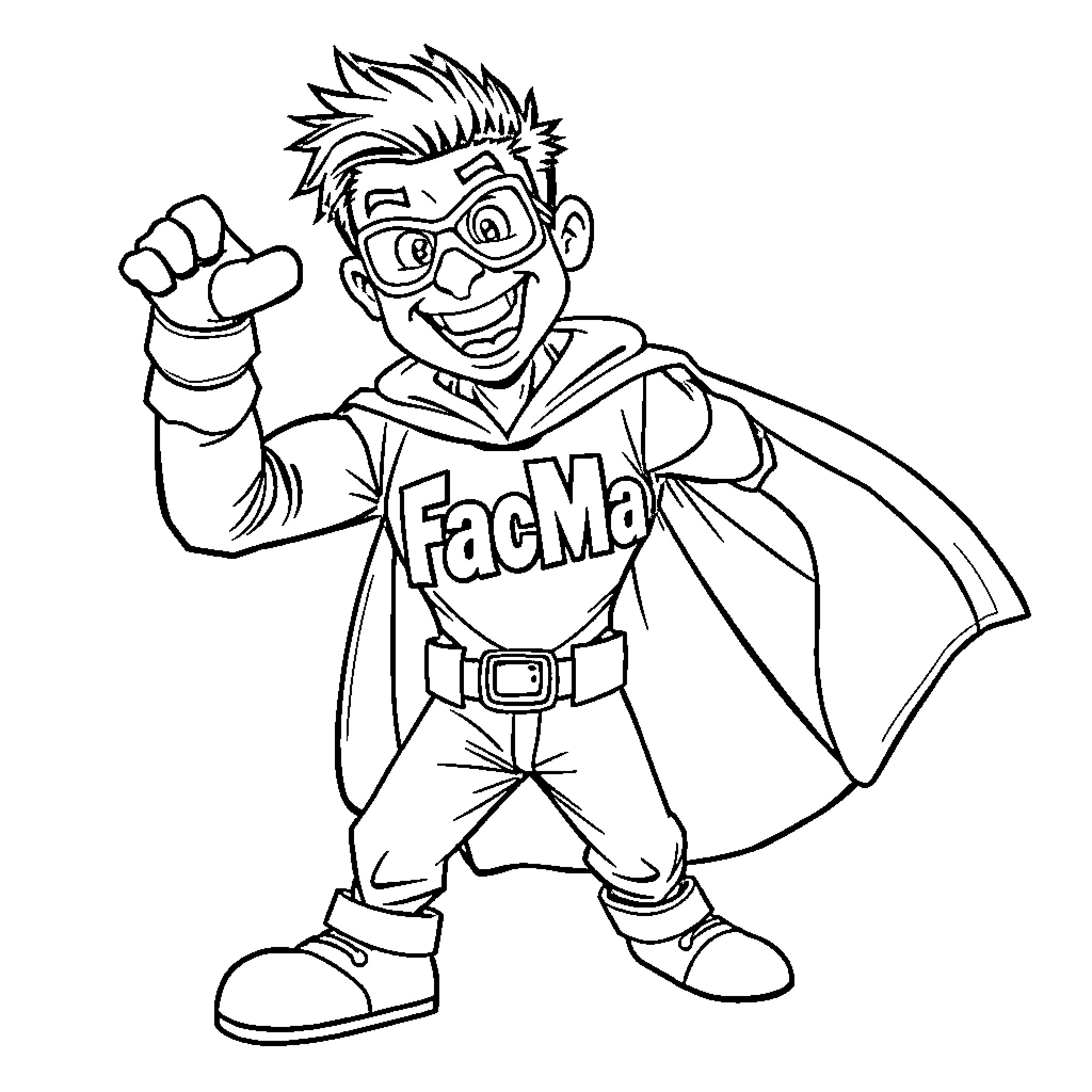 Superhero with Confident Pose and Outfit Coloring Page (free black-and-white line drawing printable PDF for all, from beginners to advanced learners, including children, teens, adults, and seniors)