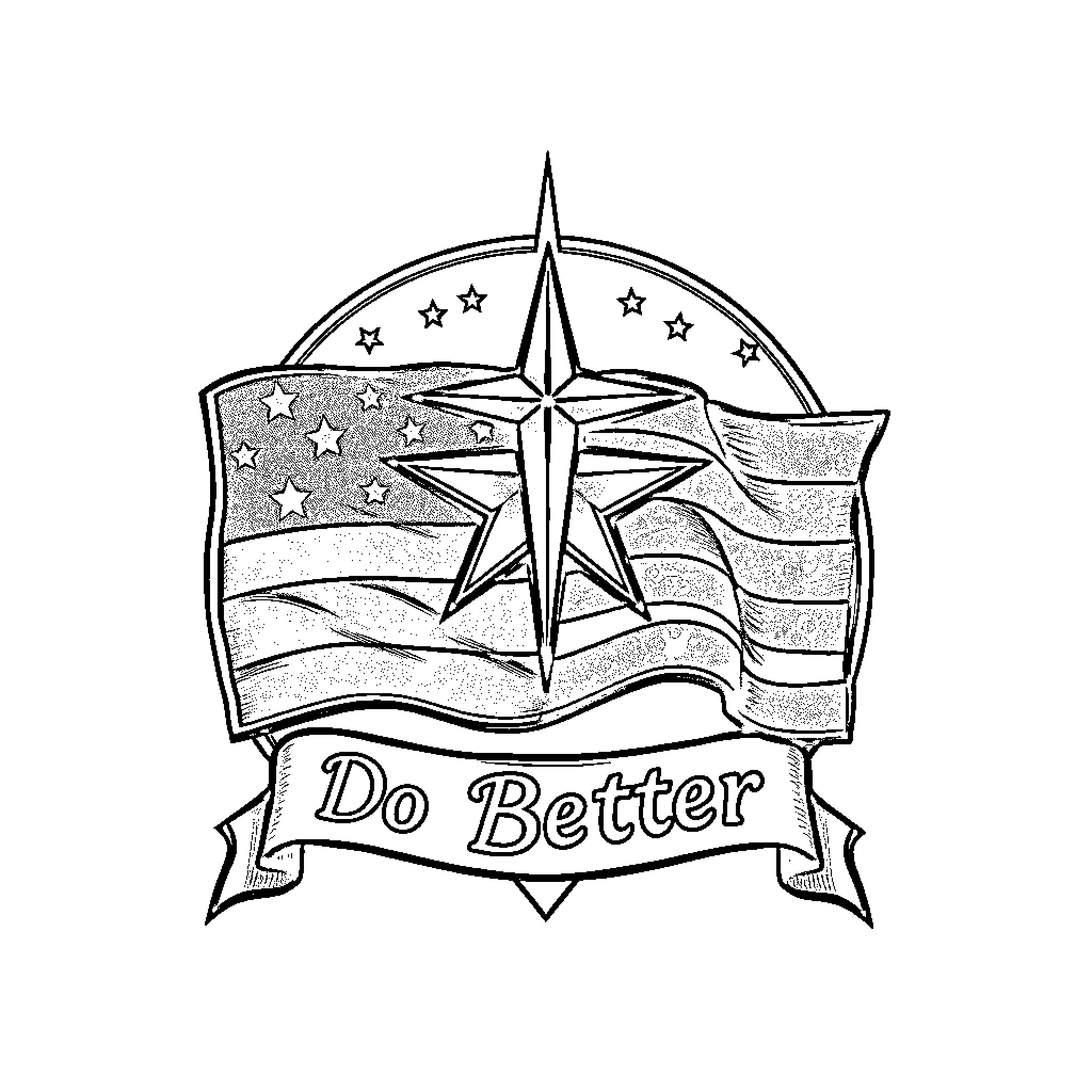 Star Emblem of Motivation and Patriotism Coloring Page (free black-and-white line drawing printable PDF for all, from beginners to advanced learners, including children, teens, adults, and seniors)