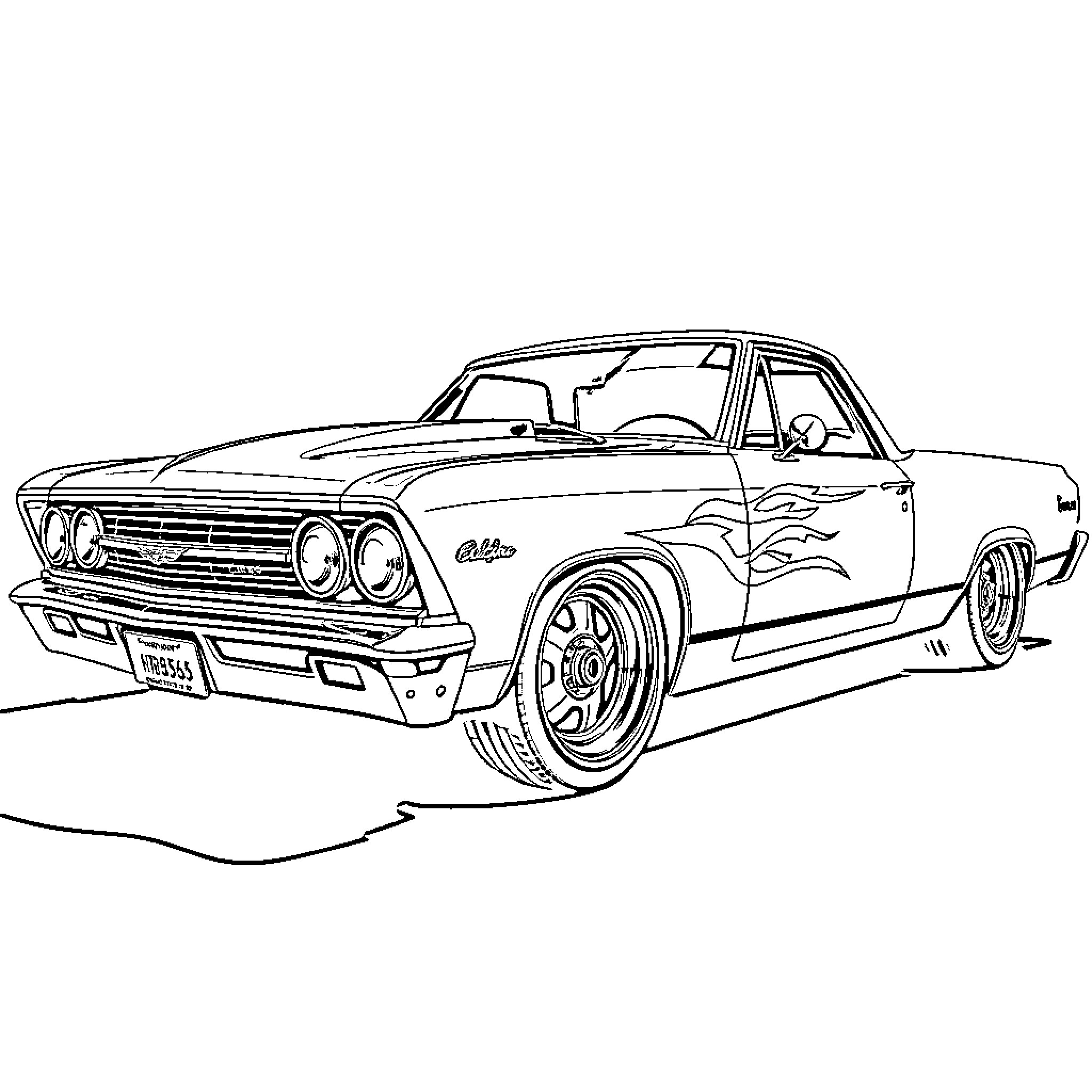 Lowrider Cruising Down the Street Coloring Page (free black-and-white line drawing printable PDF for all, from beginners to advanced learners, including children, teens, adults, and seniors)
