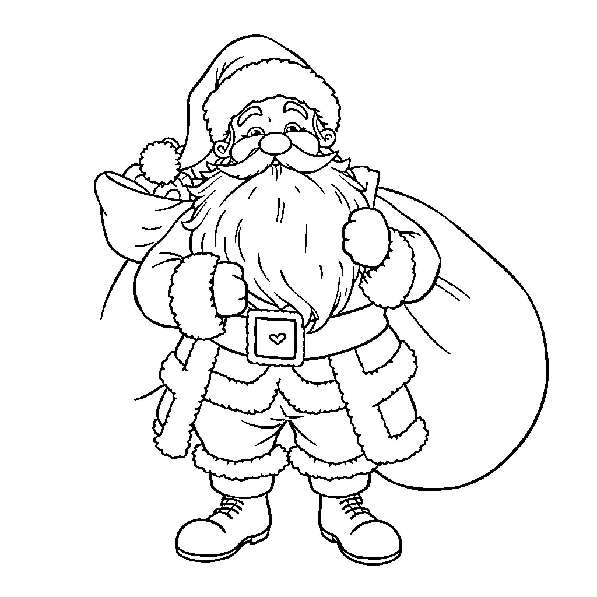 Santa Claus delivering gifts with a sack Coloring Page (free black-and-white line drawing printable PDF for all, from beginners to advanced learners, including children, teens, adults, and seniors)