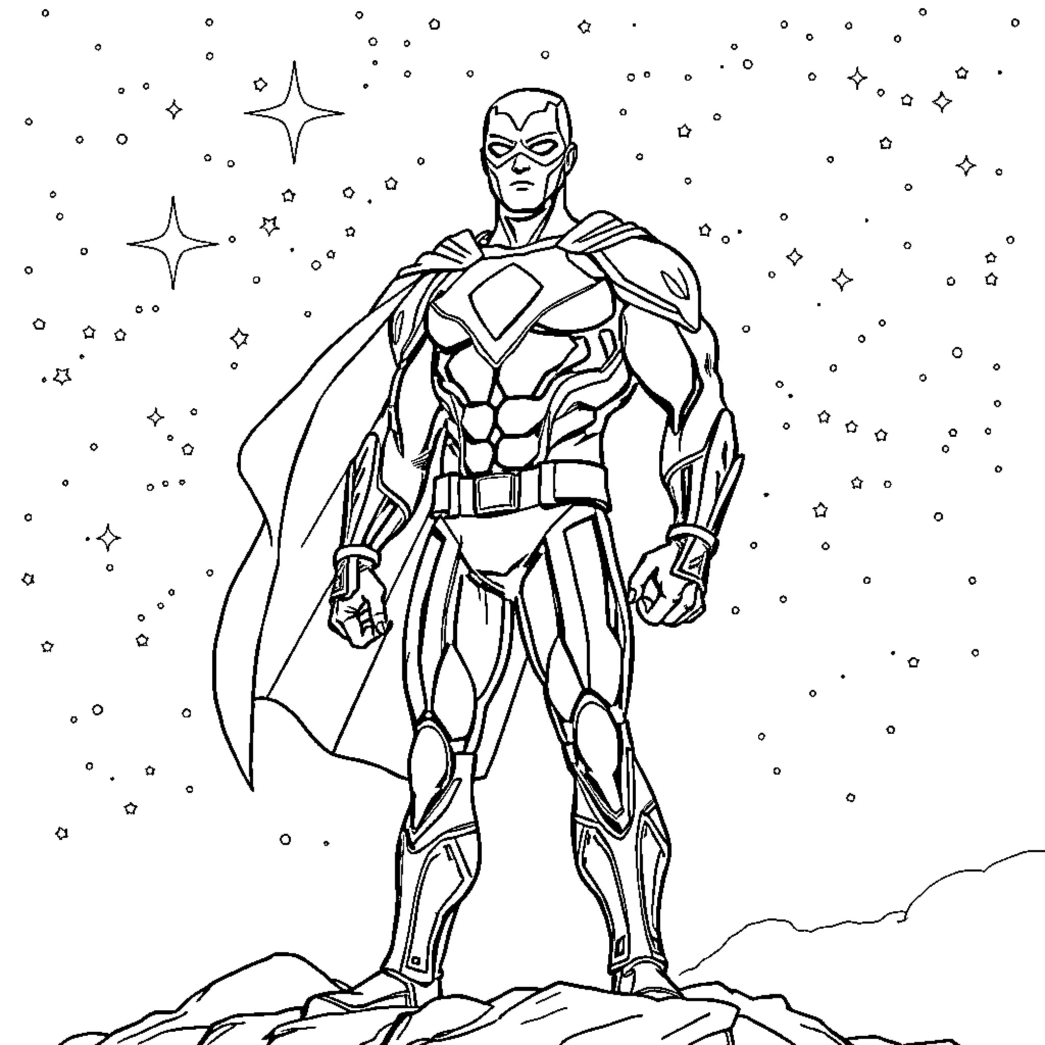 Black Matter Space Hero Stands Tall Coloring Page (free black-and-white line drawing printable PDF for all, from beginners to advanced learners, including children, teens, adults, and seniors)