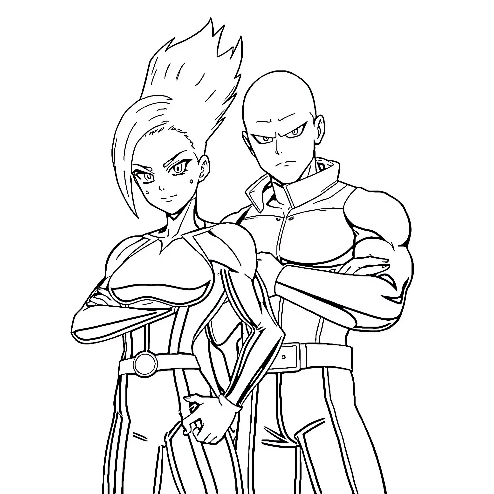Vegeta and ally in intense confrontation Coloring Page (free black-and-white line drawing printable PDF for all, from beginners to advanced learners, including children, teens, adults, and seniors)