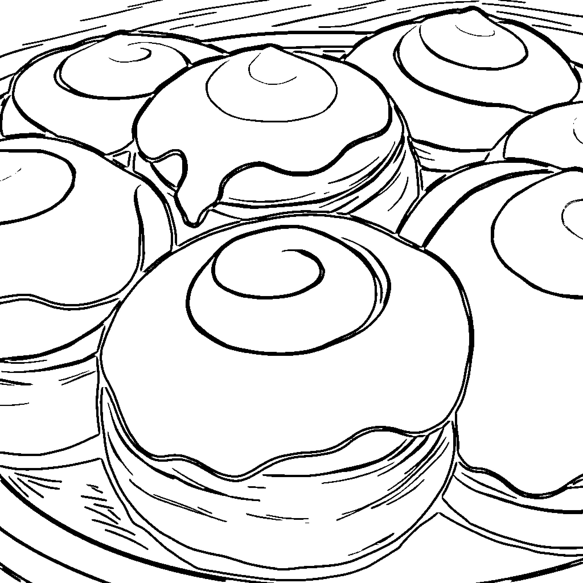 Cinnamon Roll Delights: A Bountiful Assortment Coloring Page (free black-and-white line drawing printable PDF for all, from beginners to advanced learners, including children, teens, adults, and seniors)