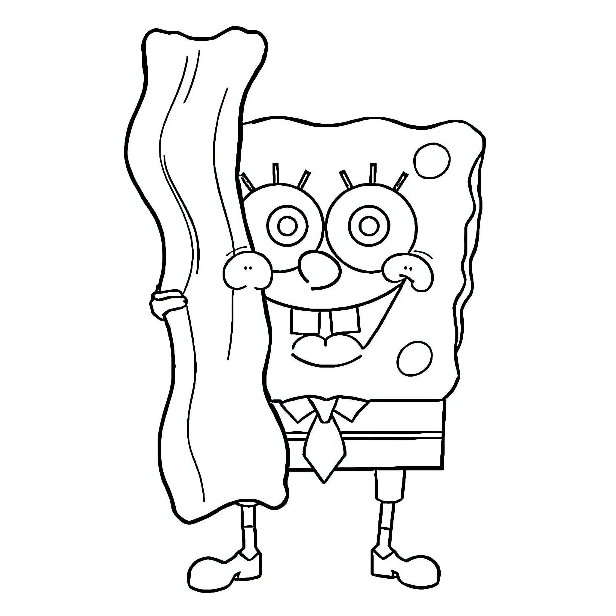 Spongebob enjoying his toothbrush Coloring Page (free black-and-white line drawing printable PDF for all, from beginners to advanced learners, including children, teens, adults, and seniors)