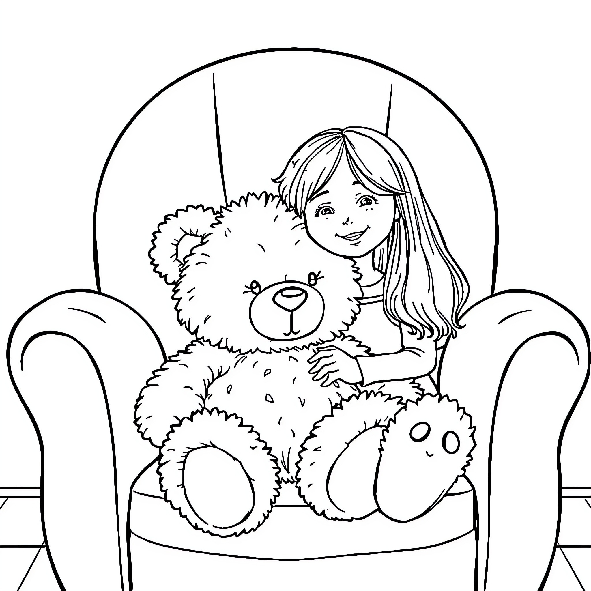 Teddy Bear Companionship and Comfort Coloring Page (free black-and-white line drawing printable PDF for all, from beginners to advanced learners, including children, teens, adults, and seniors)