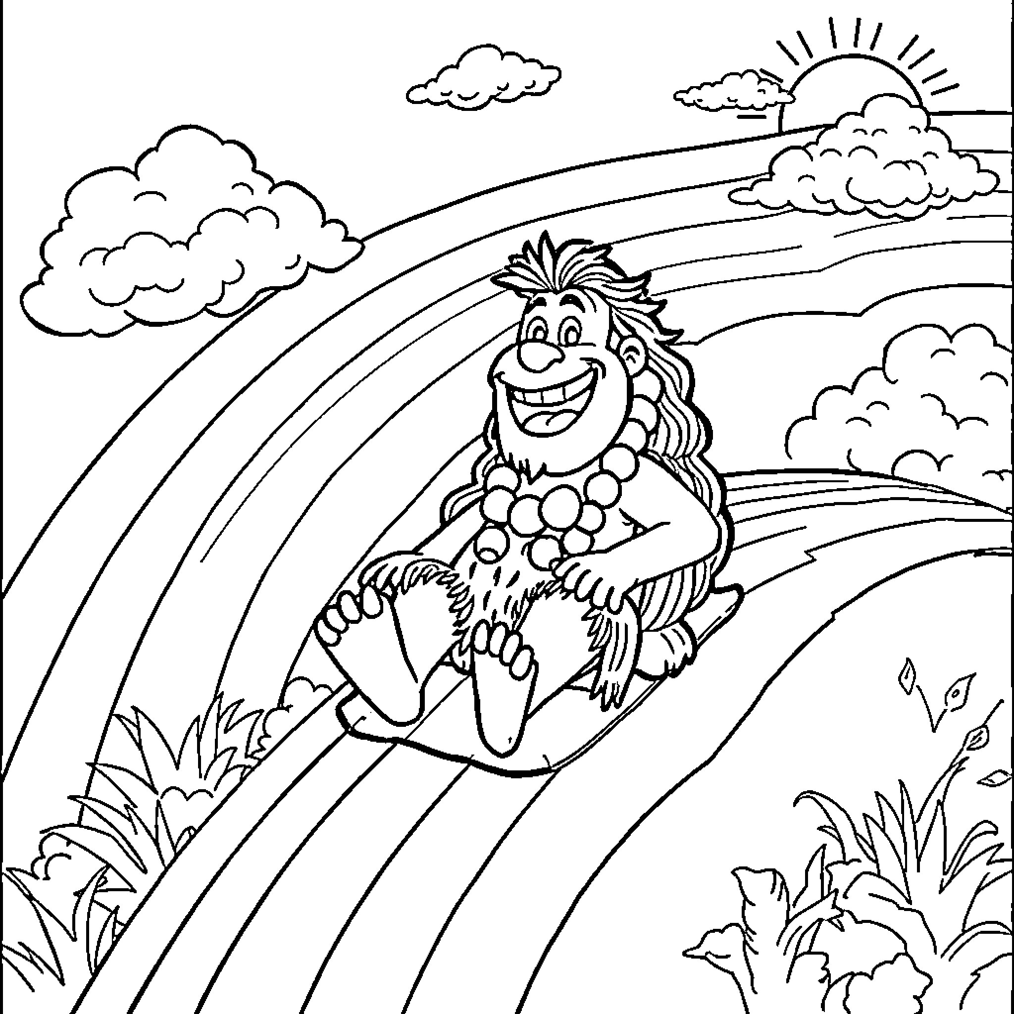 Maui exploring a vibrant Hawaiian landscape Coloring Page (free black-and-white line drawing printable PDF for all, from beginners to advanced learners, including children, teens, adults, and seniors)