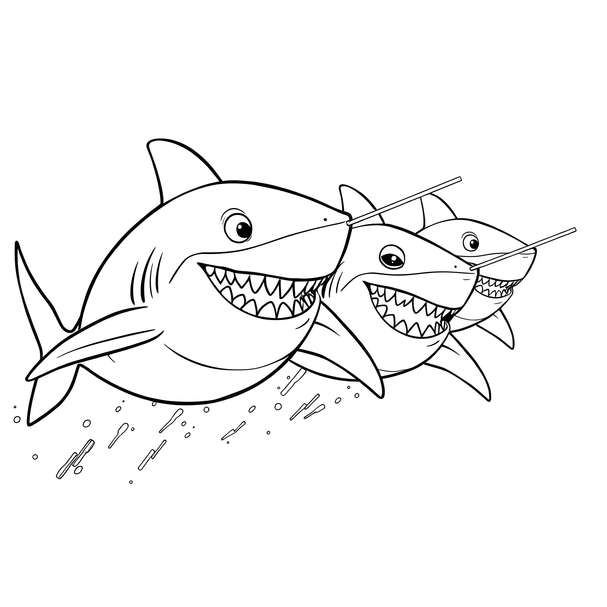 Bluey's Shark Adventure Coloring Page (free black-and-white line drawing printable PDF for all, from beginners to advanced learners, including children, teens, adults, and seniors)