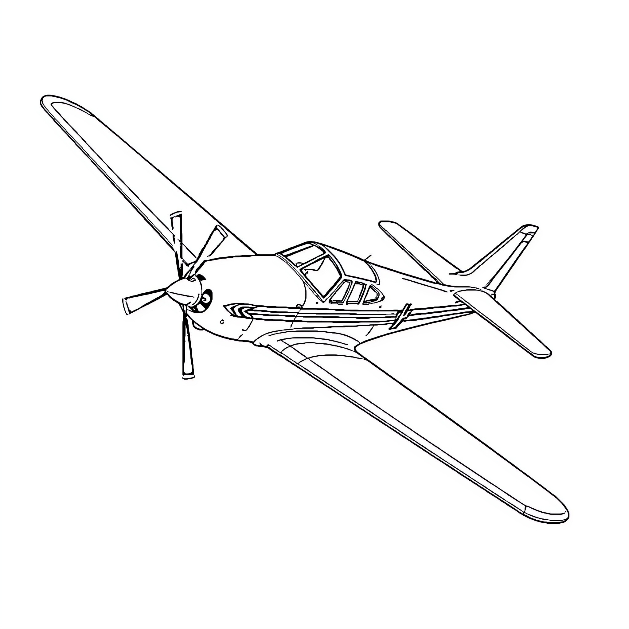 Airplane in Flight with Distinct Design Coloring Page (free black-and-white line drawing printable PDF for all, from beginners to advanced learners, including children, teens, adults, and seniors)