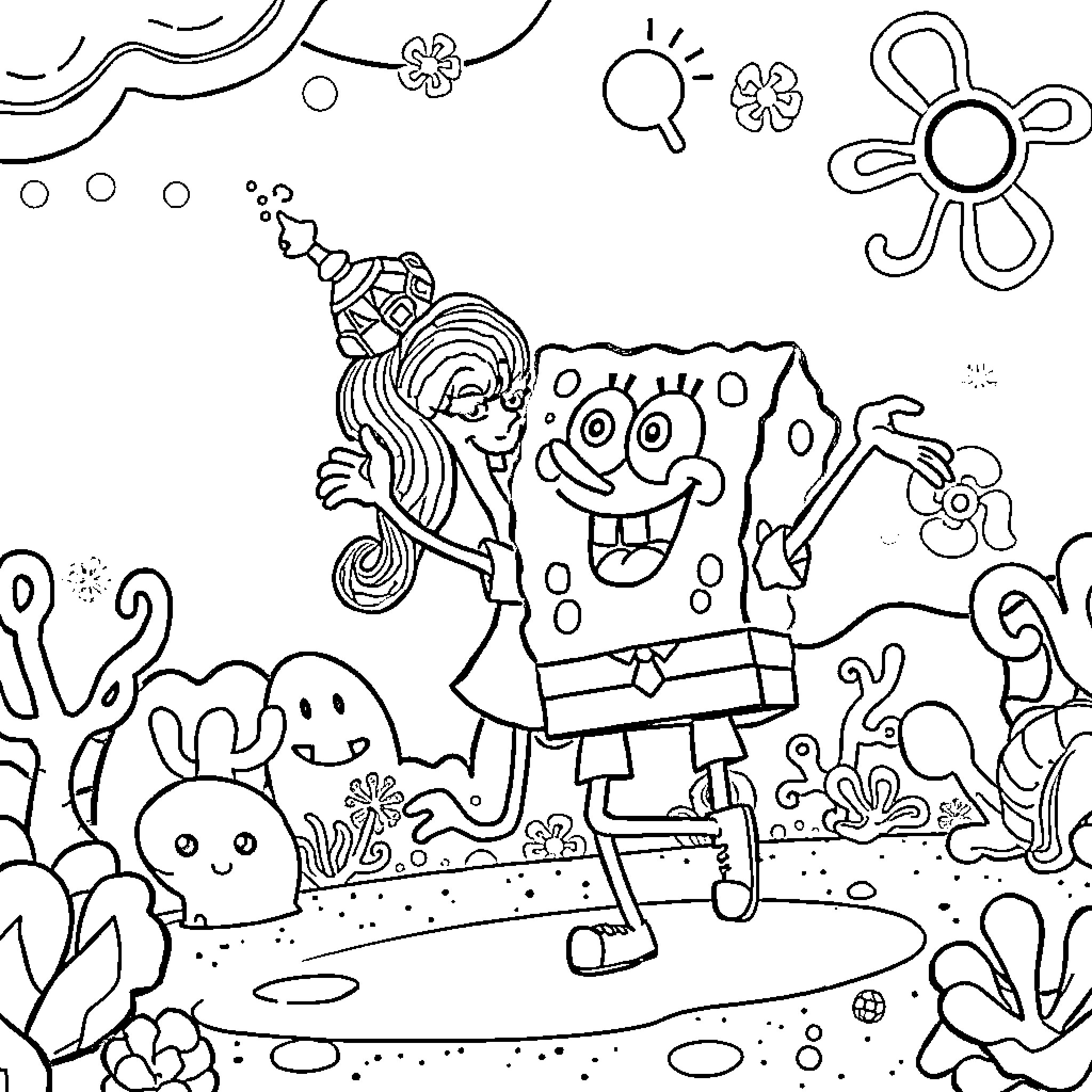 Ice Spice enjoying a playful underwater adventure Coloring Page (free black-and-white line drawing printable PDF for all, from beginners to advanced learners, including children, teens, adults, and seniors)