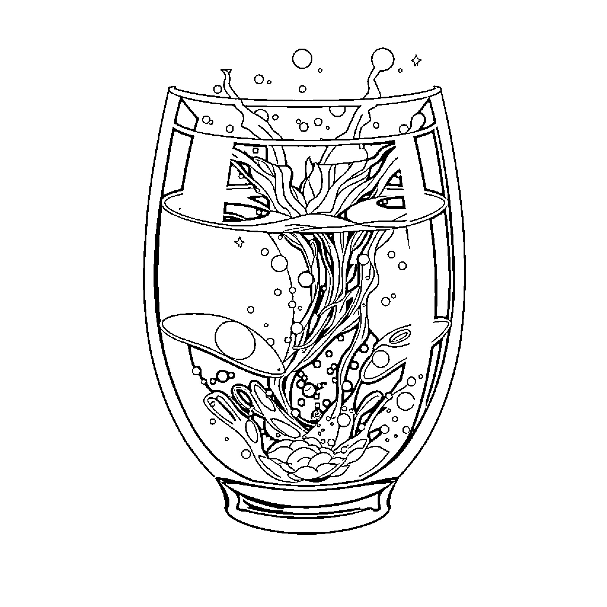 Storm in a Glass Coloring Page (free black-and-white line drawing printable PDF for all, from beginners to advanced learners, including children, teens, adults, and seniors)