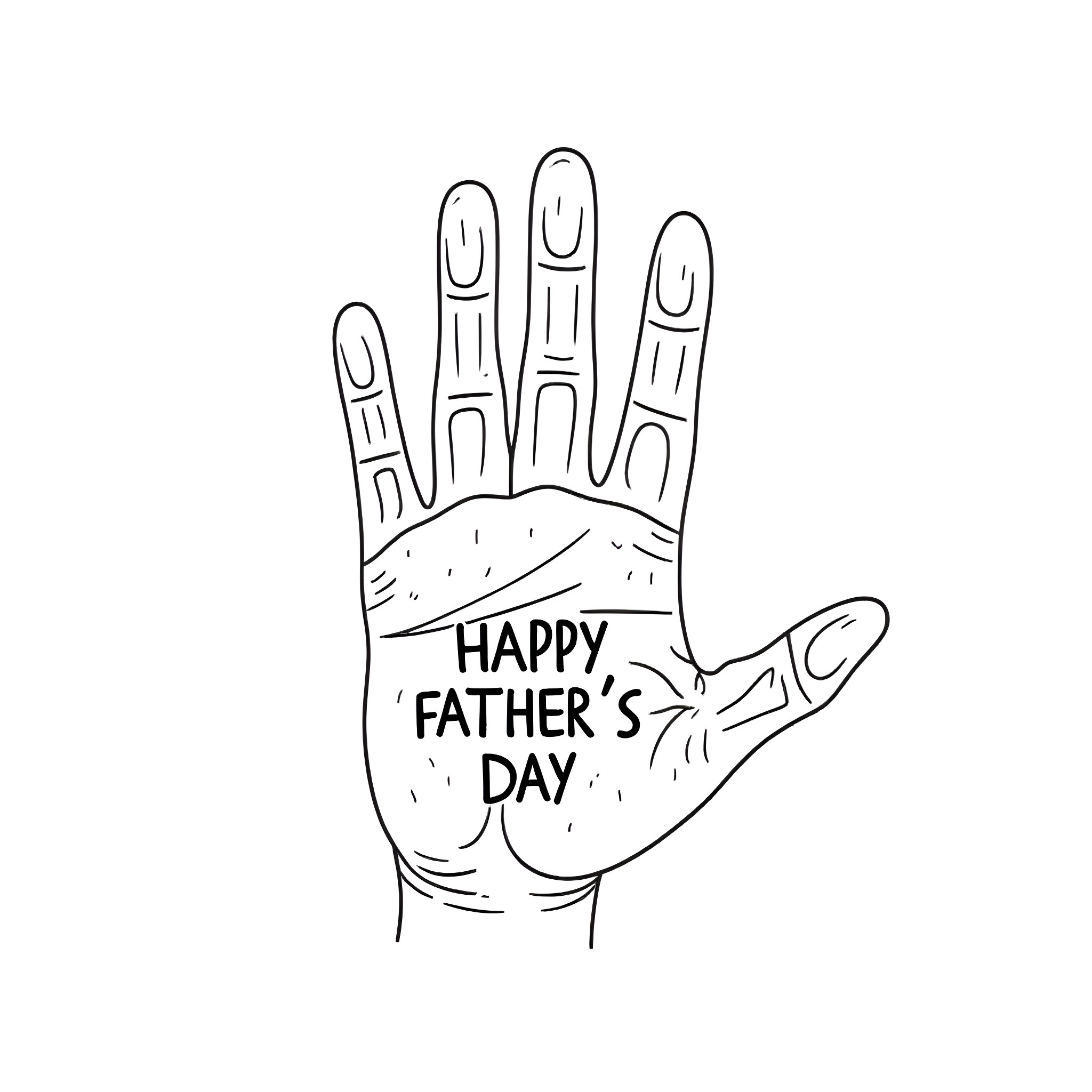 Father's Day hand-drawn illustration with text Coloring Page (free black-and-white line drawing printable PDF for all, from beginners to advanced learners, including children, teens, adults, and seniors)