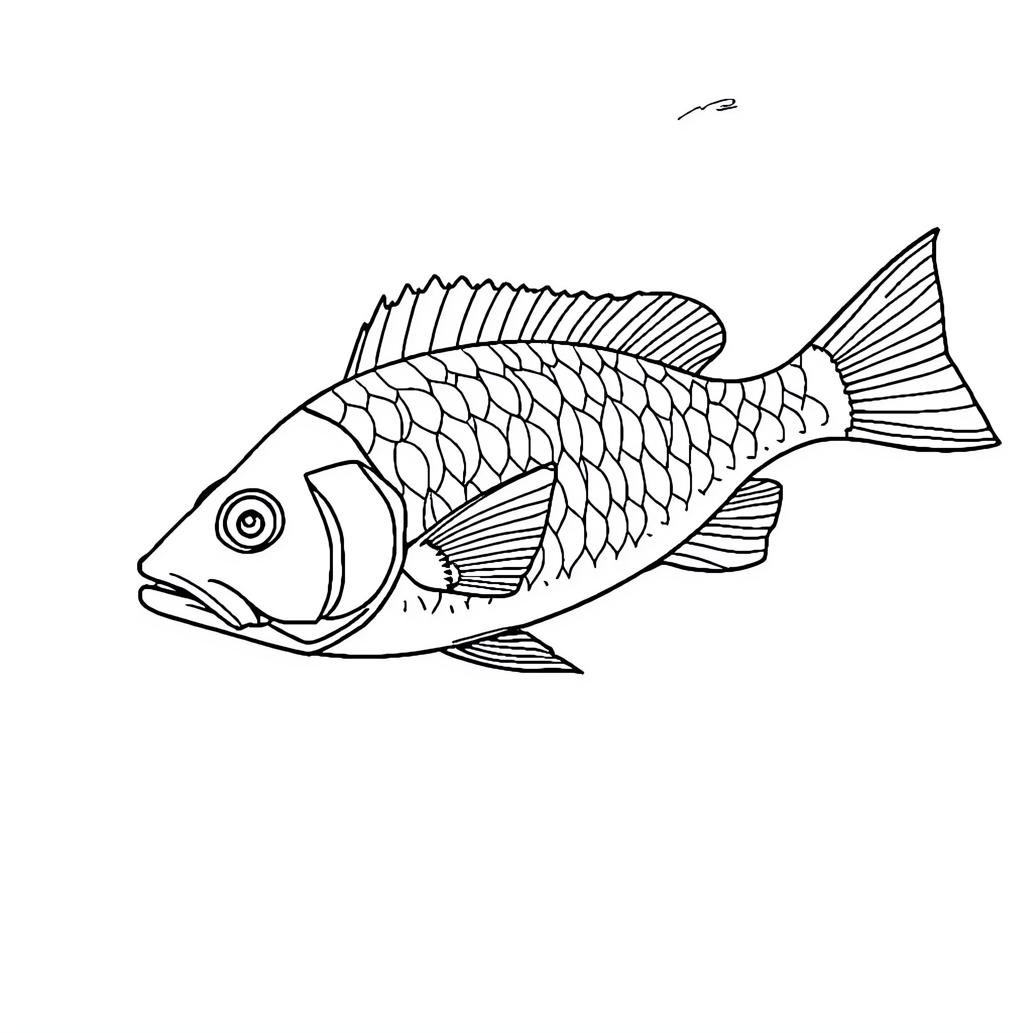 Fish swimming in the waters Coloring Page (free black-and-white line drawing printable PDF for all, from beginners to advanced learners, including children, teens, adults, and seniors)
