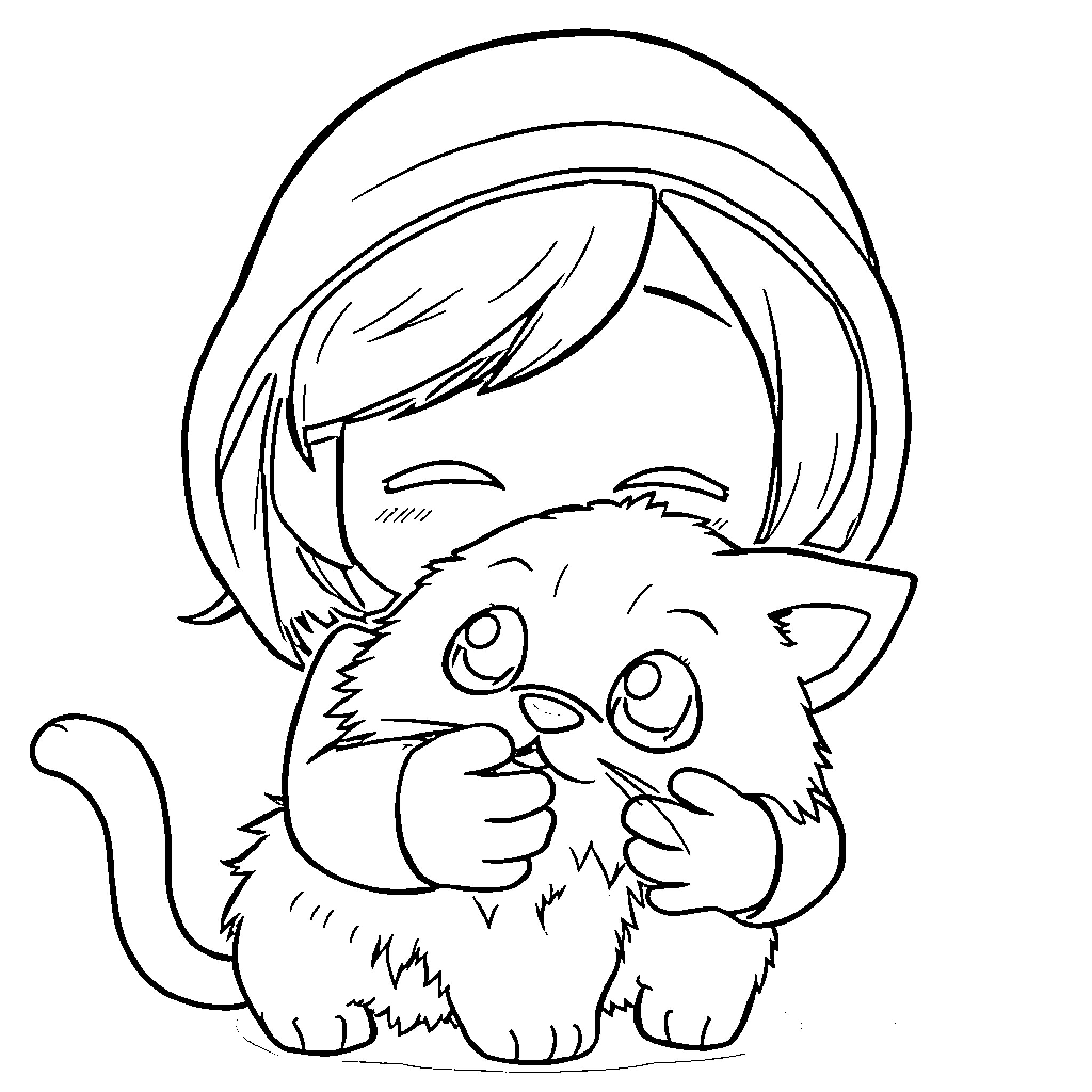 Among Us Anime-Style Cat and Person Illustration Coloring Page (free black-and-white line drawing printable PDF for all, from beginners to advanced learners, including children, teens, adults, and seniors)