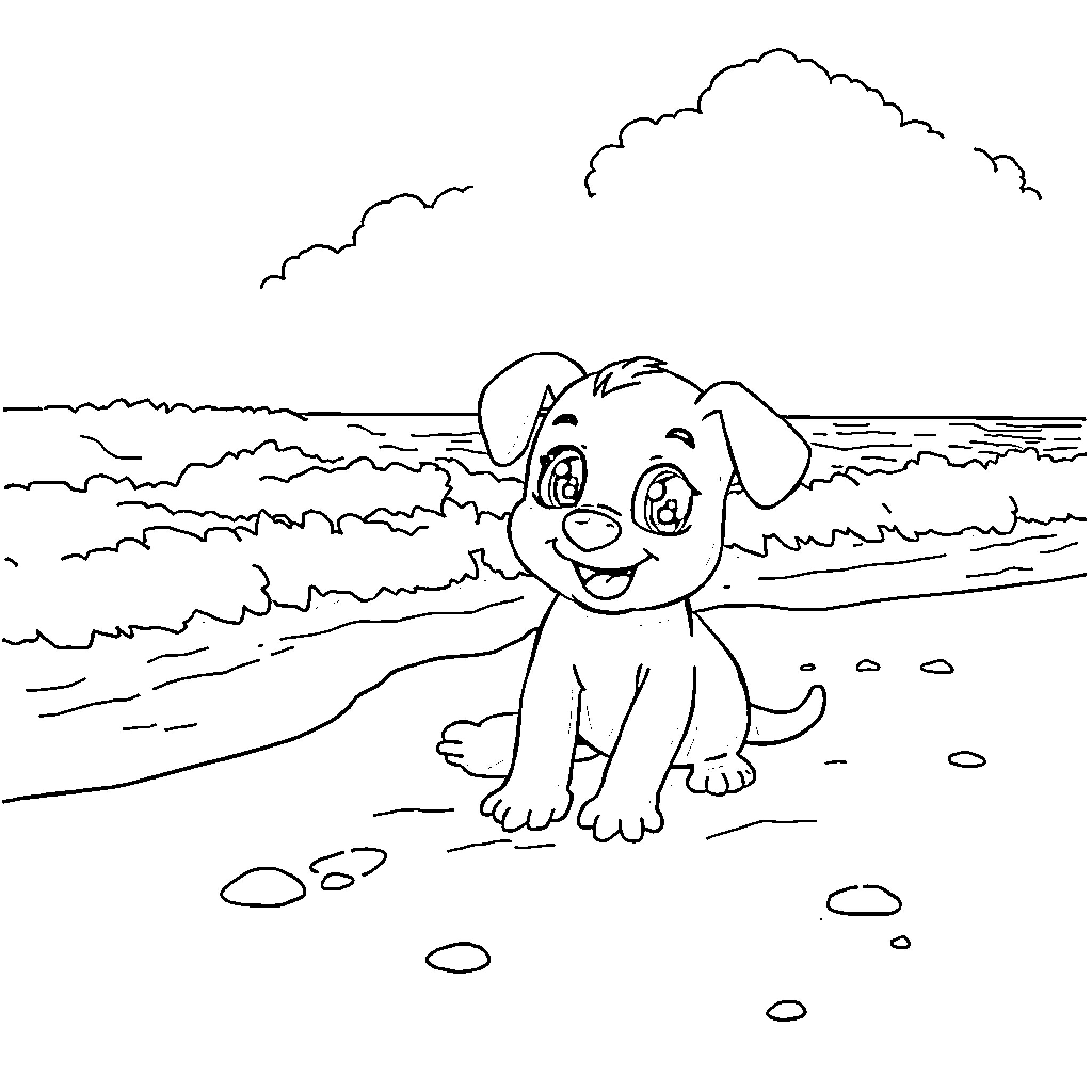 Bluey enjoying a day at the beach Coloring Page (free black-and-white line drawing printable PDF for all, from beginners to advanced learners, including children, teens, adults, and seniors)