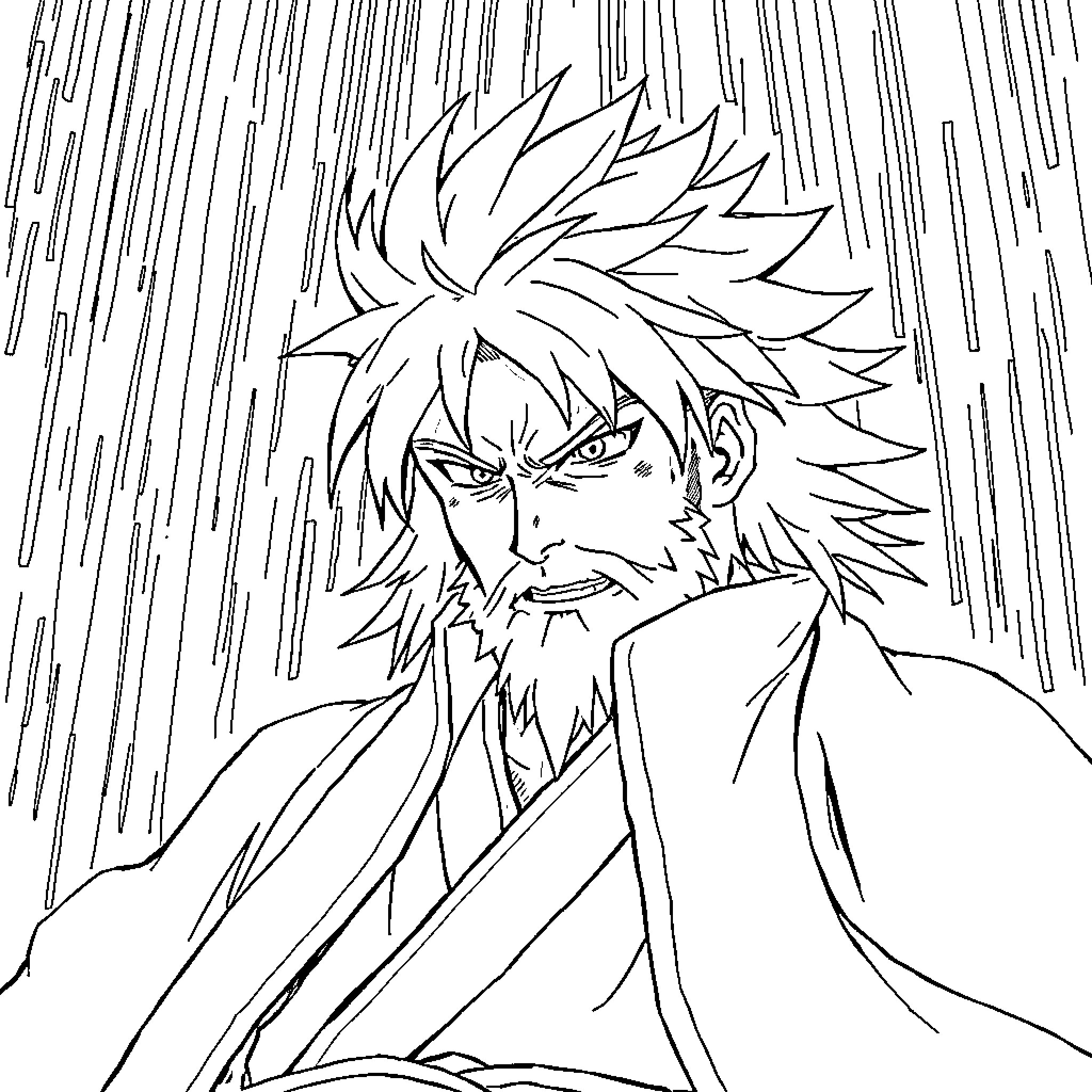 Jiraiya's fierce determination in the storm Coloring Page (free black-and-white line drawing printable PDF for all, from beginners to advanced learners, including children, teens, adults, and seniors)
