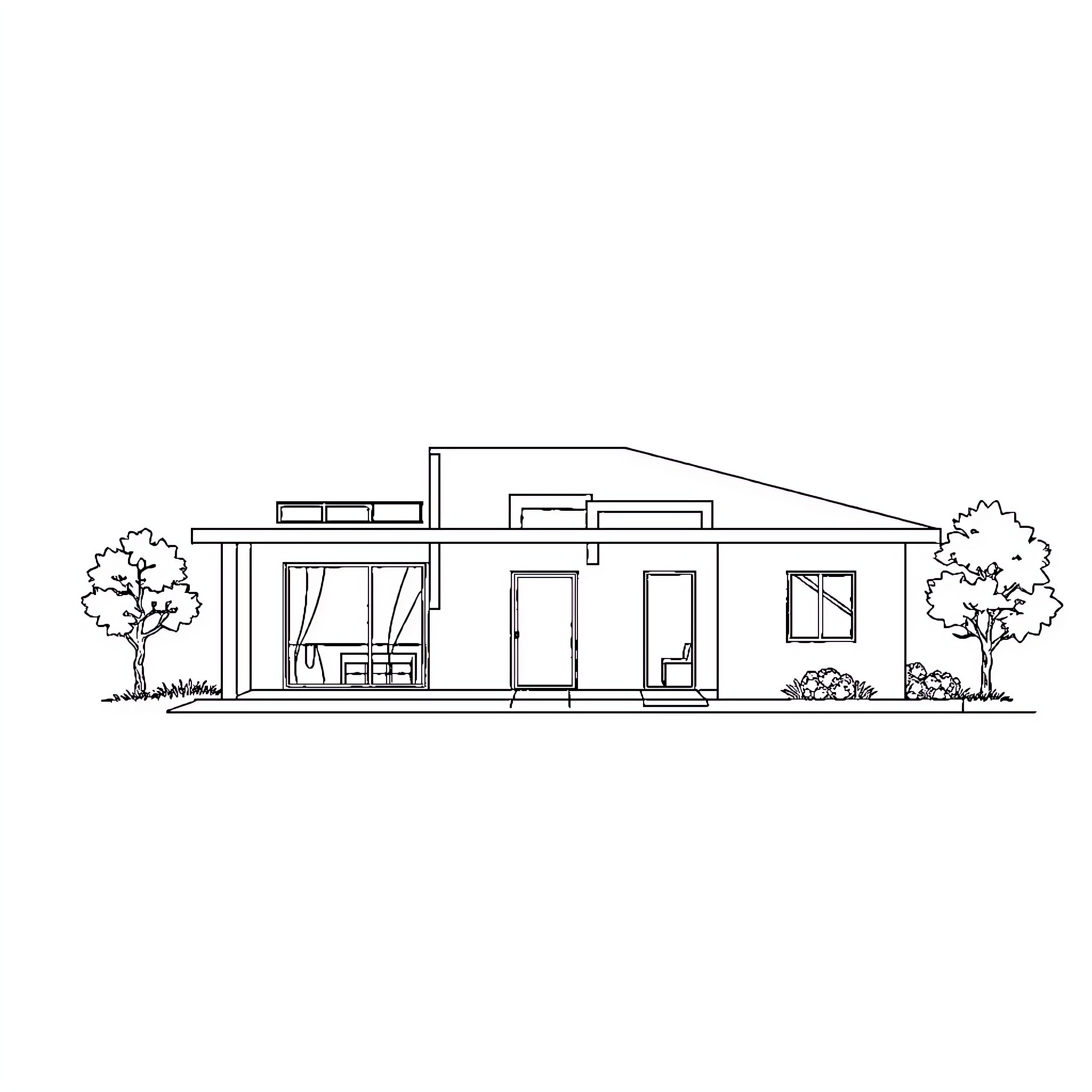 House with modern architectural design Coloring Page (free black-and-white line drawing printable PDF for all, from beginners to advanced learners, including children, teens, adults, and seniors)